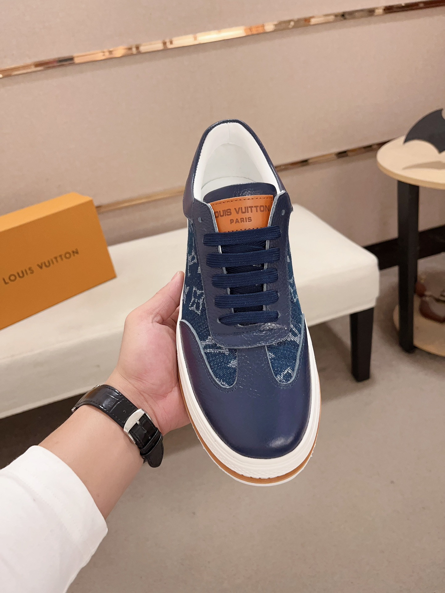 Louis Vuitton Men's Blue Leather Monogram Sneakers, Sizes 38-44 3 i1733833621 4977 8