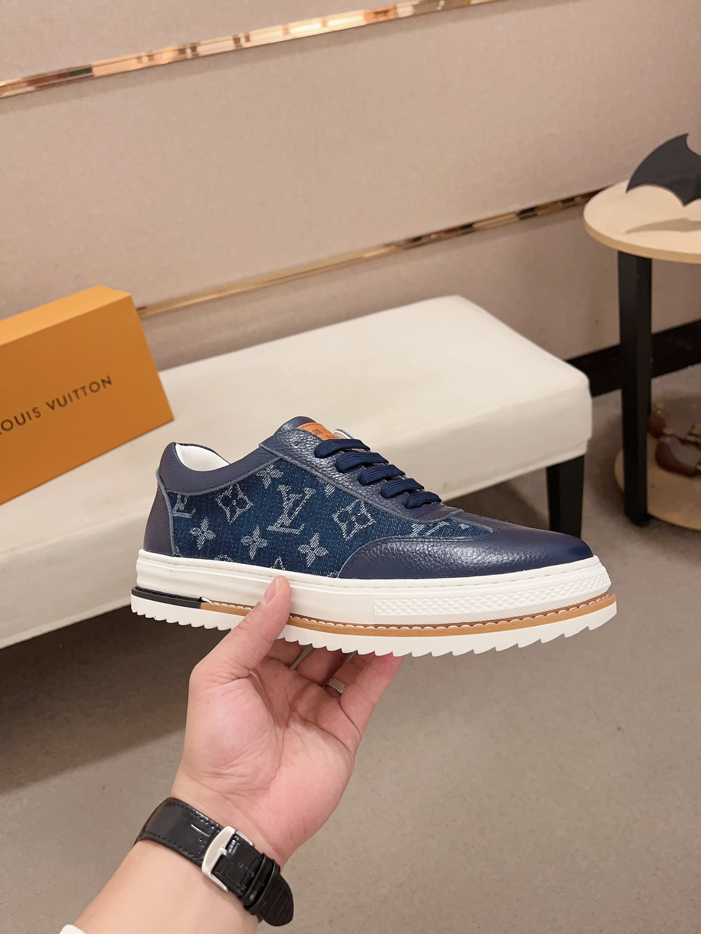 Louis Vuitton Men's Blue Leather Monogram Sneakers, Sizes 38-44 5 i1733833621 5187 1