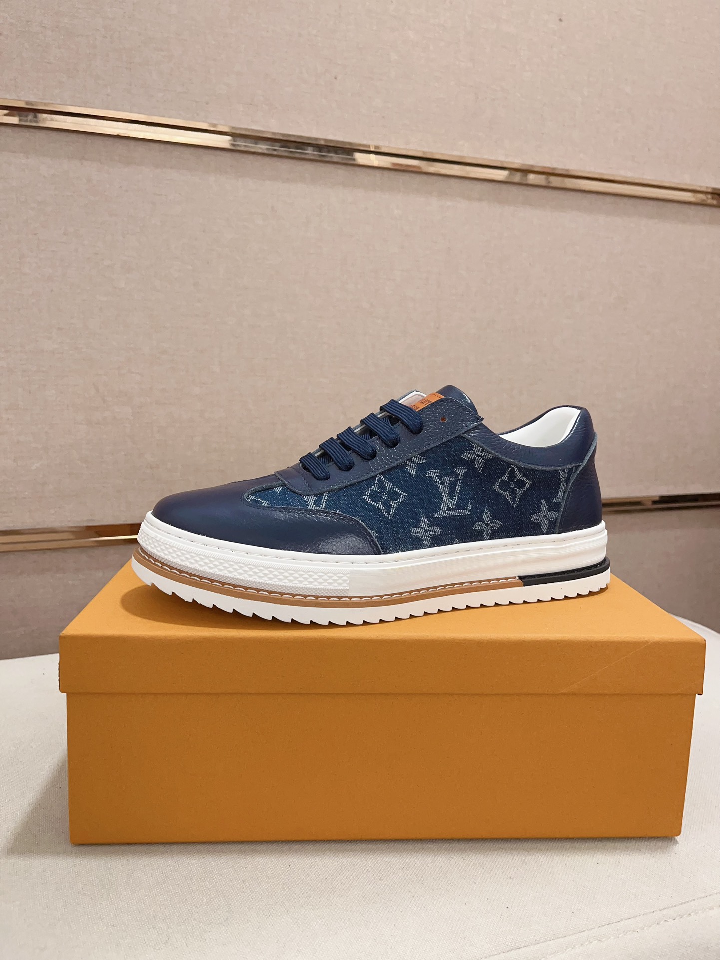 Louis Vuitton Men's Blue Leather Monogram Sneakers, Sizes 38-44 1 Louis Vuitton Men's Blue Leather Monogram Sneakers, Sizes 38-44