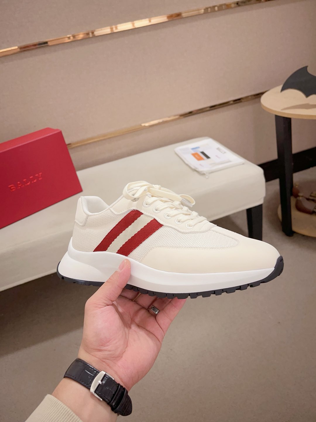 Bally Demmy Sneakers White/Red Stripes Breathable Mesh Soft Lambskin Lining 5 i1735272626483 723 0 3
