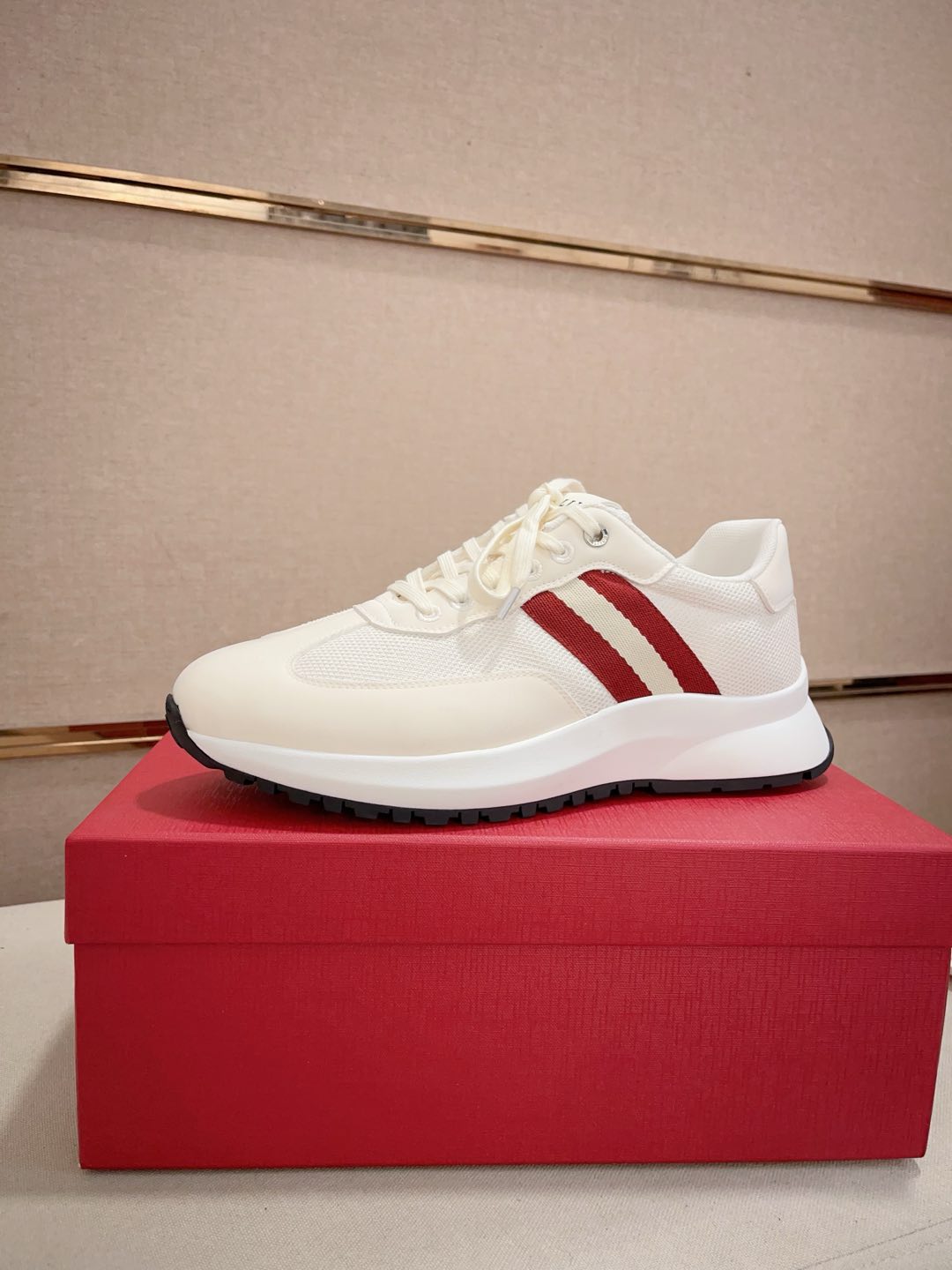 Bally Demmy Sneakers White/Red Stripes Breathable Mesh Soft Lambskin Lining 1 Bally Demmy Sneakers White/Red Stripes Breathable Mesh Soft Lambskin Lining