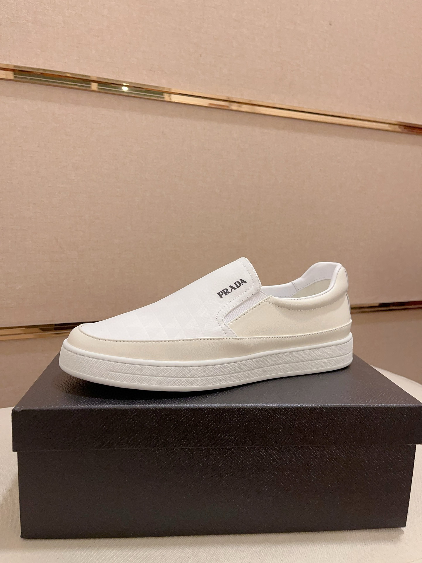 Prada Men's Casual Slip-On Sneakers in White Leather, Sizes 38-44