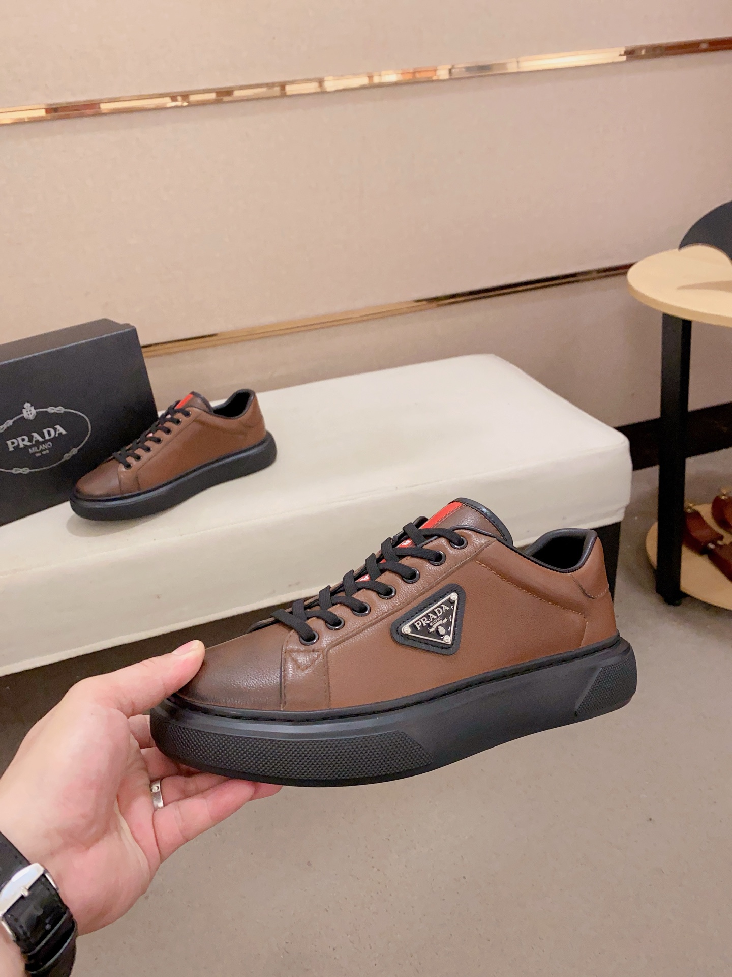 Prada Men's Brown Leather Low Top Sneakers - Classic & Comfortable 4 i1741933667179 4390 0 2