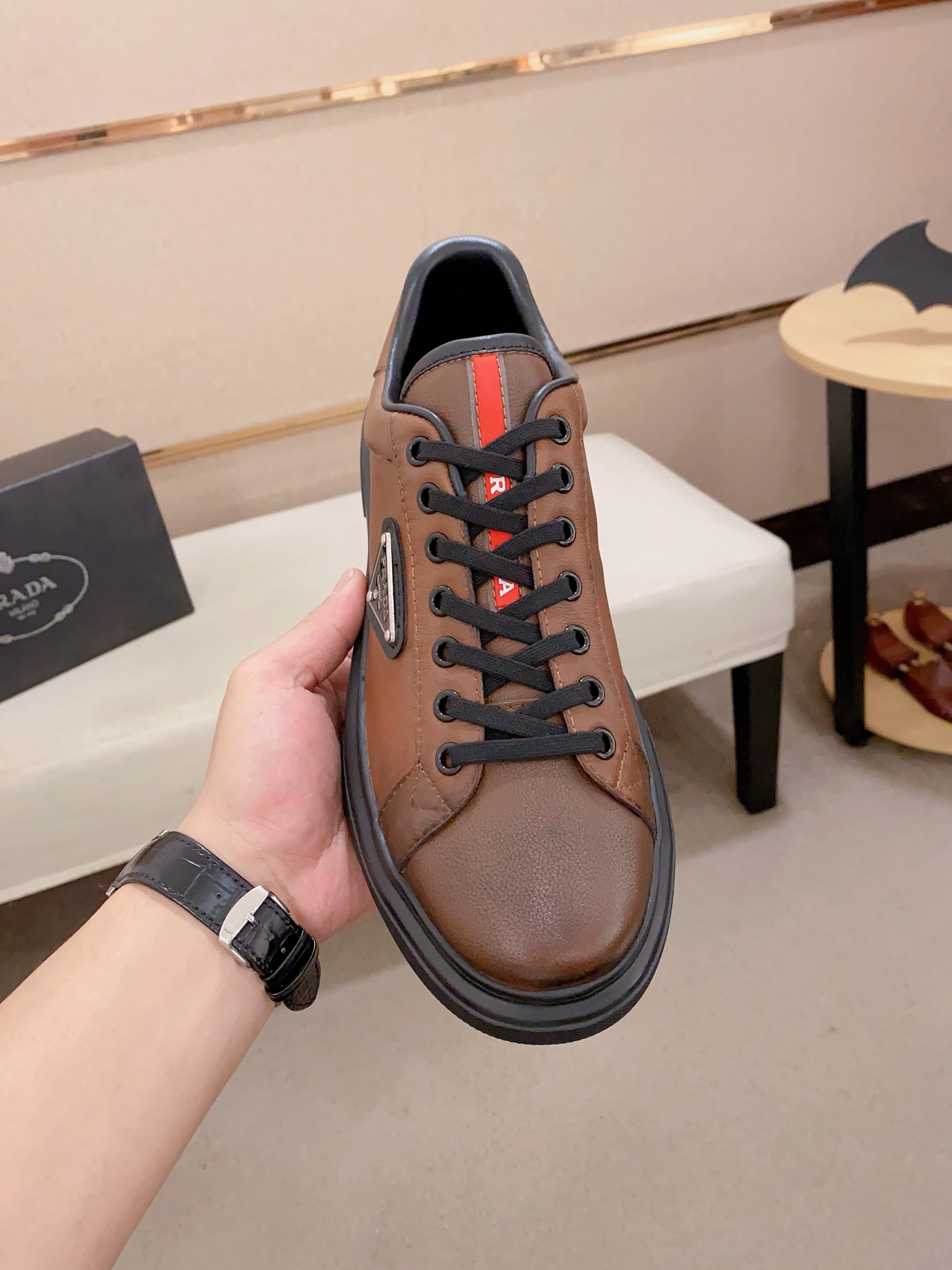 Prada Men's Brown Leather Low Top Sneakers - Classic & Comfortable 3 i1741933668266 2118 0 1