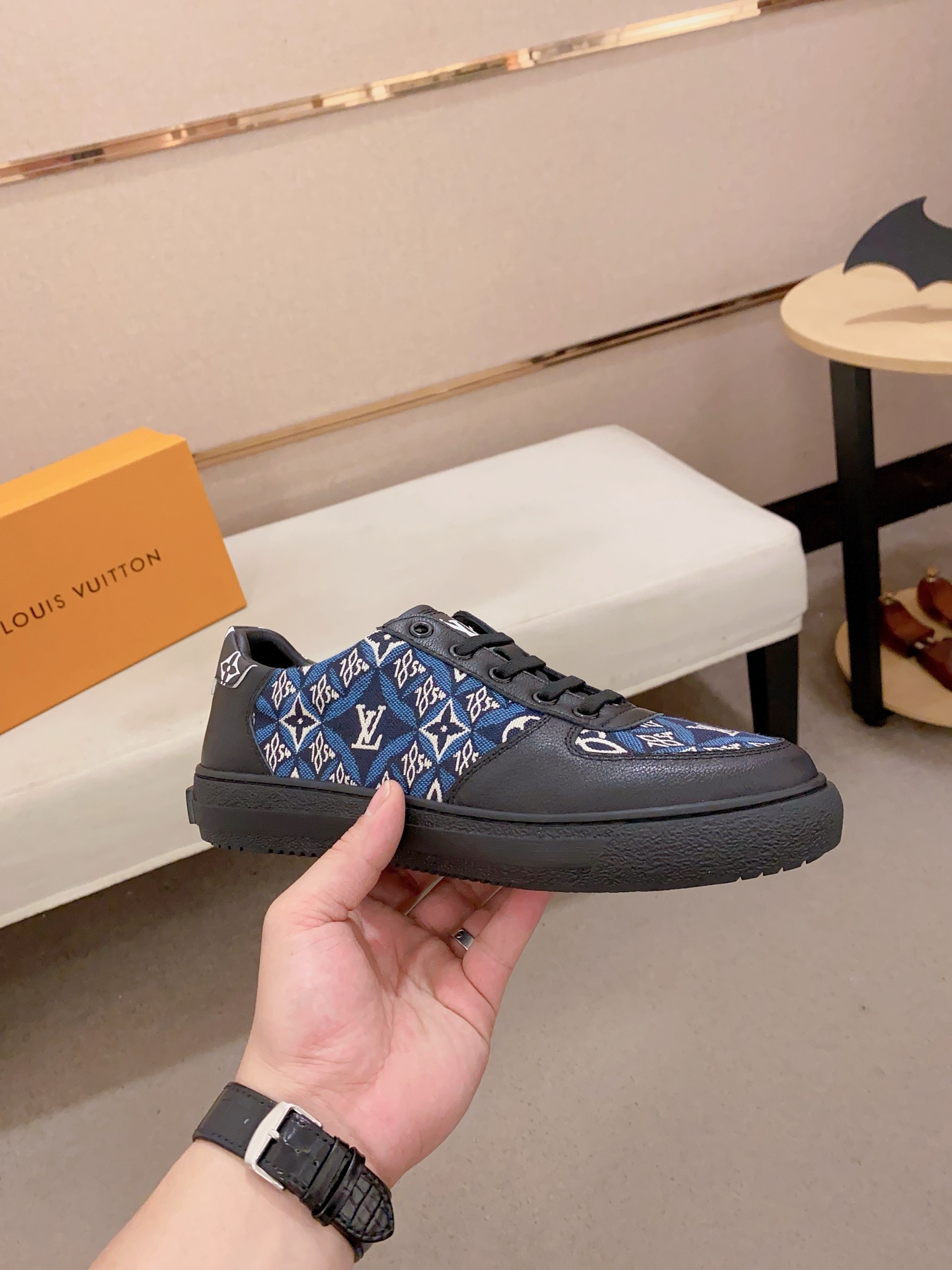 Louis Vuitton Men's Leather Low Top Sneakers Blue Monogram Size 38-44 5 i1741933718943 8794 0 3