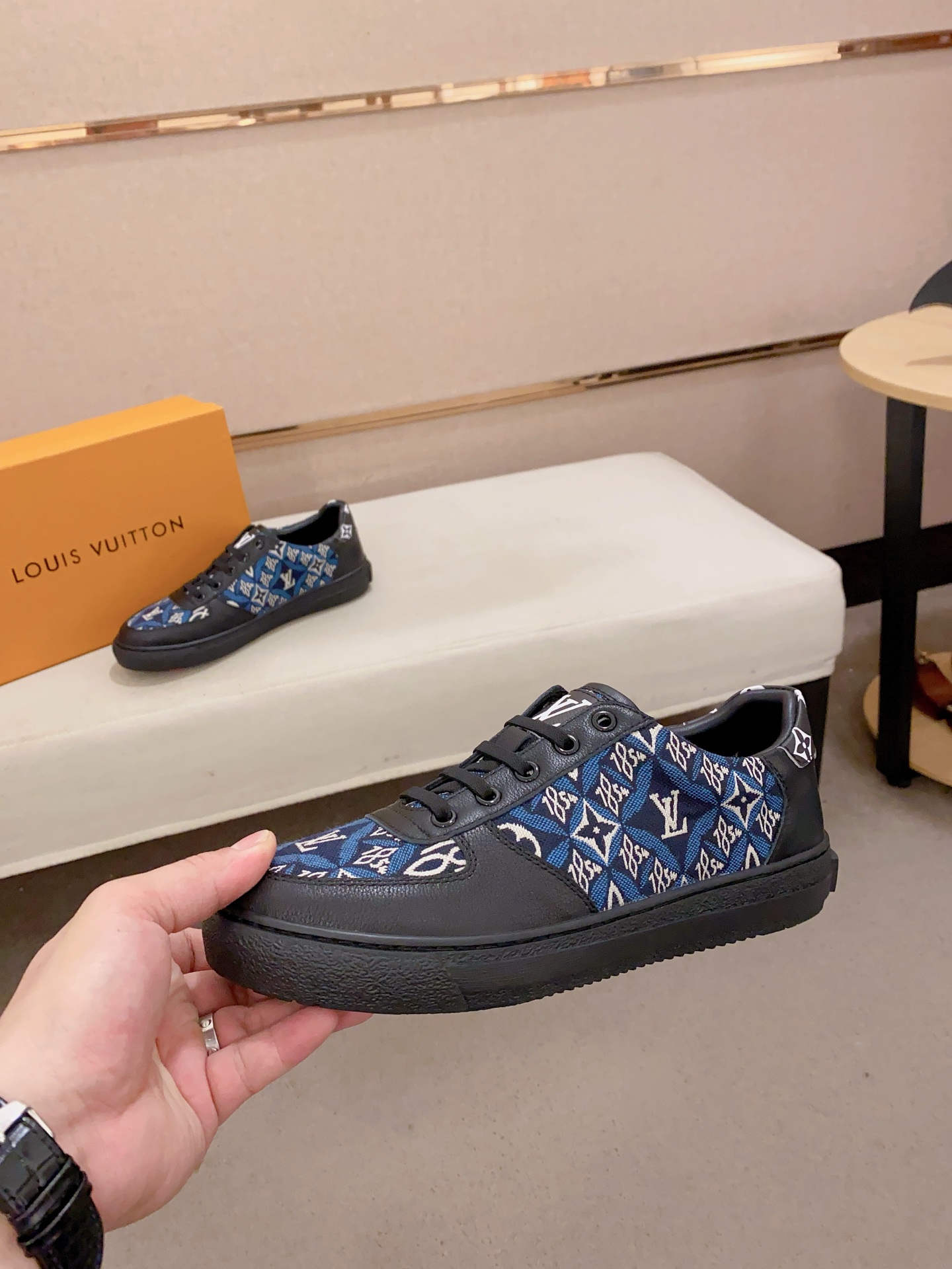 Louis Vuitton Men's Leather Low Top Sneakers Blue Monogram Size 38-44 4 i1741933719019 7157 0 2