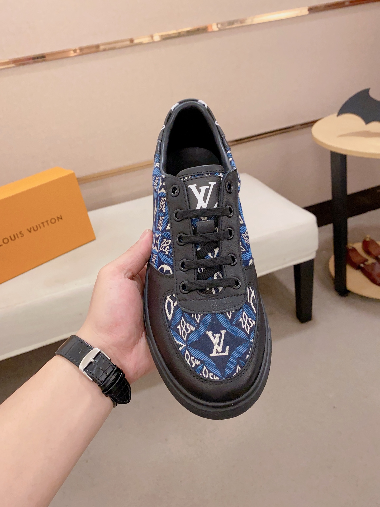 Louis Vuitton Men's Leather Low Top Sneakers Blue Monogram Size 38-44 3 i1741933719022 4670 0 1