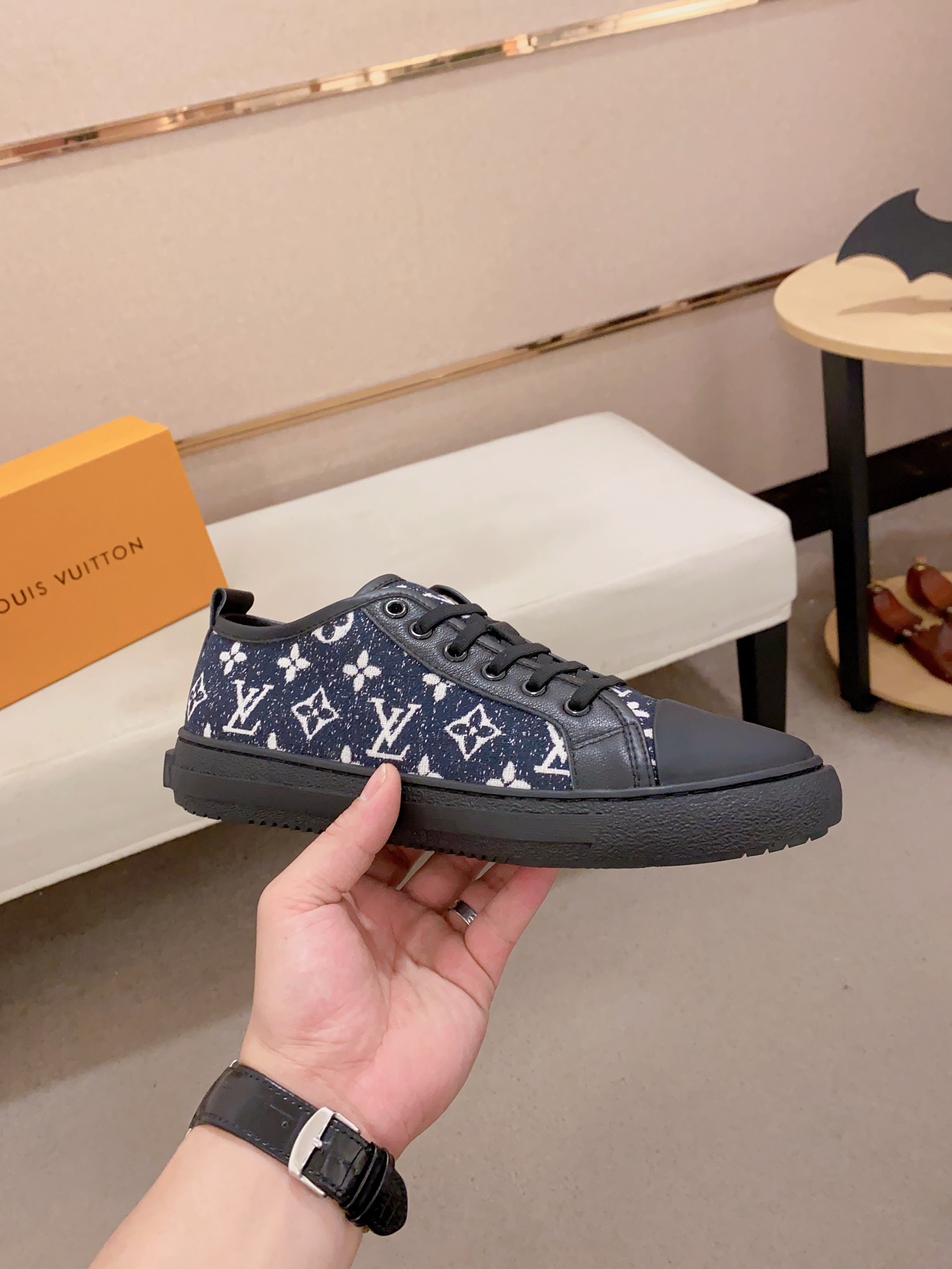 Louis Vuitton Men's Blue Monogrammed Leather Low-Top Sneakers, Size 38-44 5 i1741933896702 298 0 3