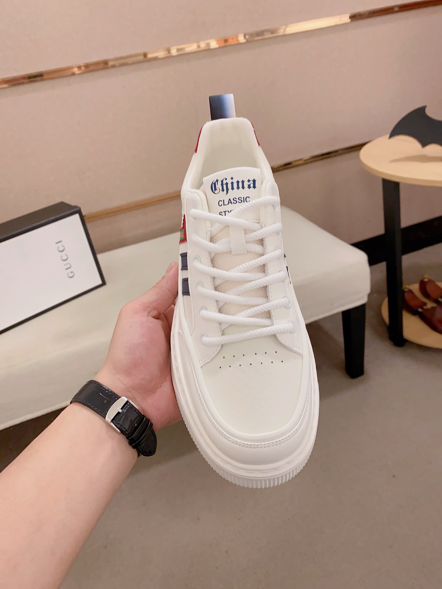 Gucci Men's White Leather Platform Sneakers with Striped Detail, Sizes 38-44 3 i1741934691491 6908 0 1