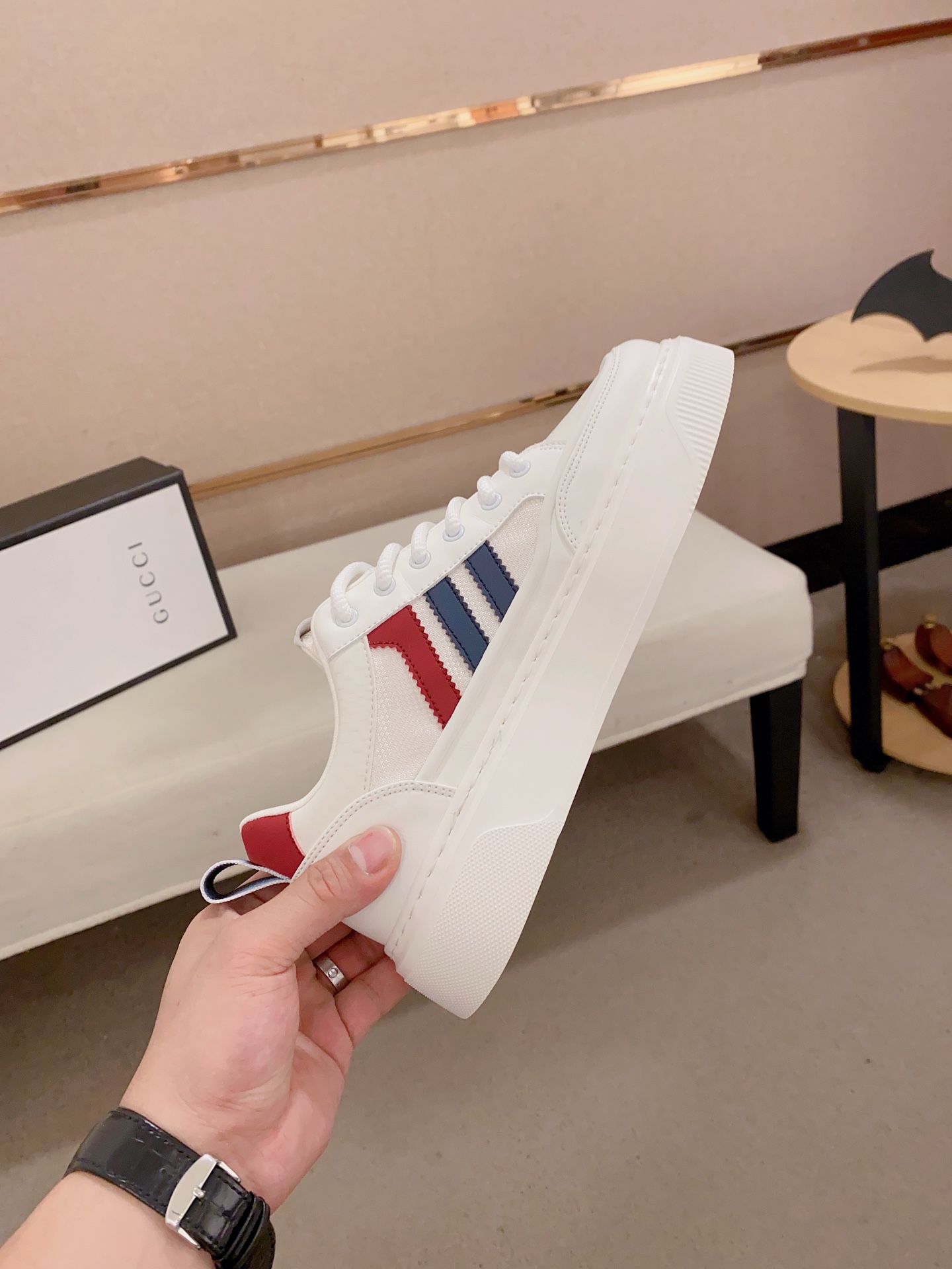 Gucci Men's White Leather Platform Sneakers with Striped Detail, Sizes 38-44 7 i1741934691563 3937 0 5