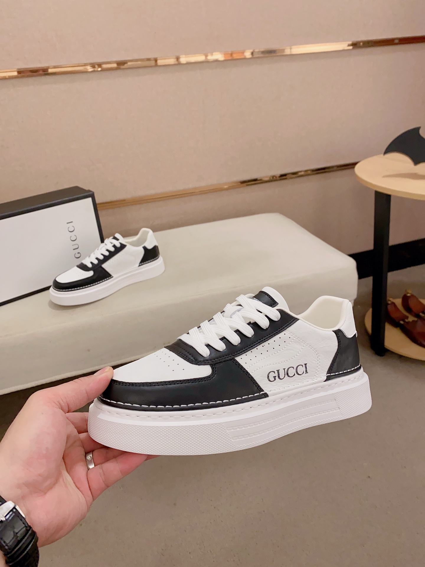 Gucci Men's Leather Low-Top Sneaker Black And White Size 38-44 4 i1741934817355 8222 0 2