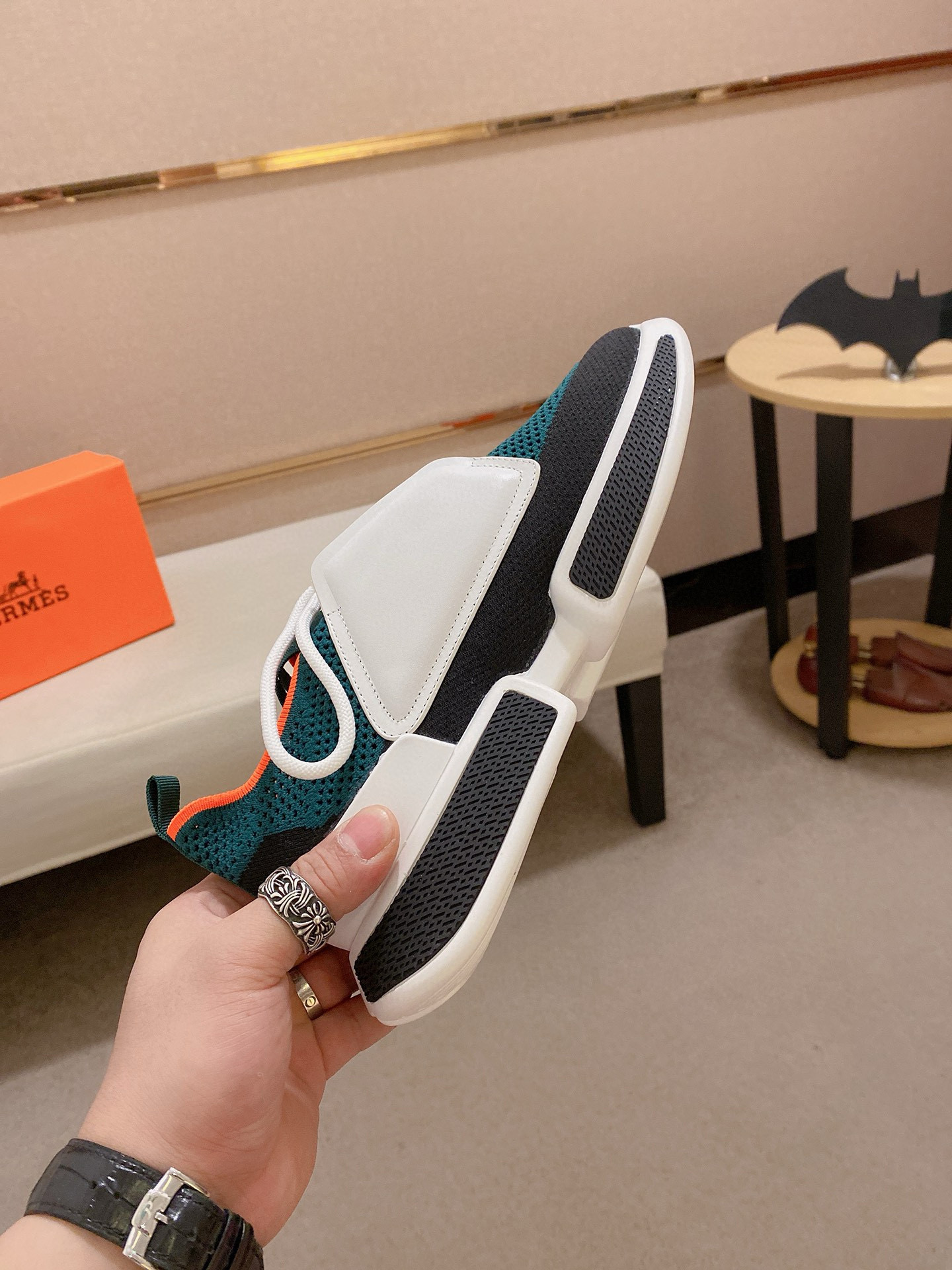 Hermes Drift Sneaker: Fly-Knit Sock Sneakers in Leather Trim, Men's Size 38-44 6 i1741935775283 7319 0 4