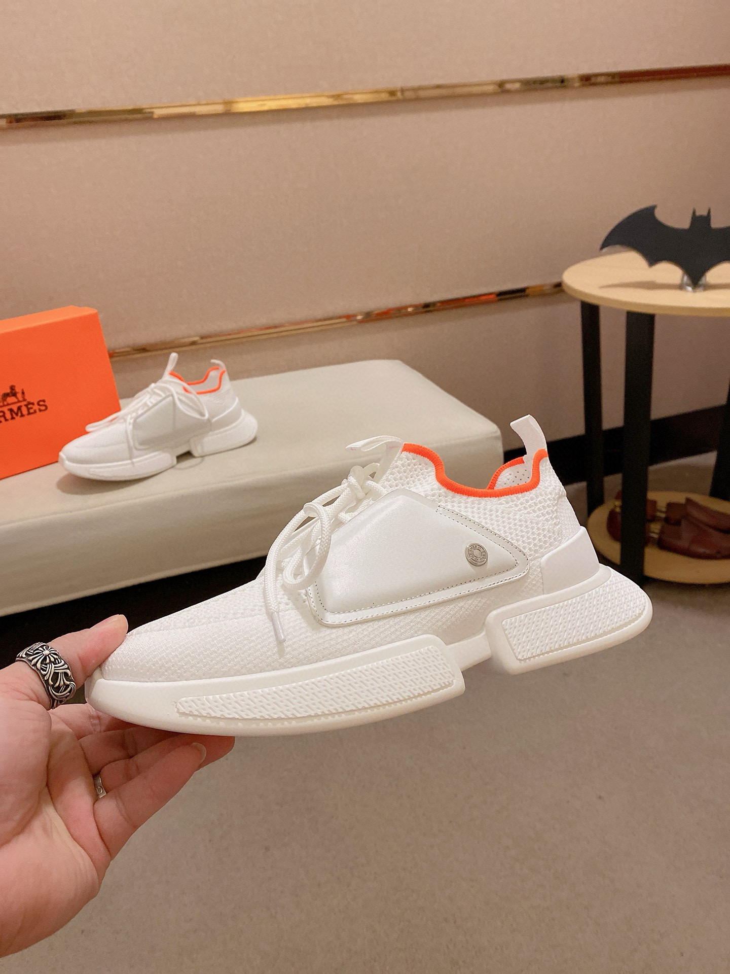 Hermes Drift Sneaker: Fly-Knit Sock Sneakers in White Leather Trim 4 i1741935802374 5347 0 2