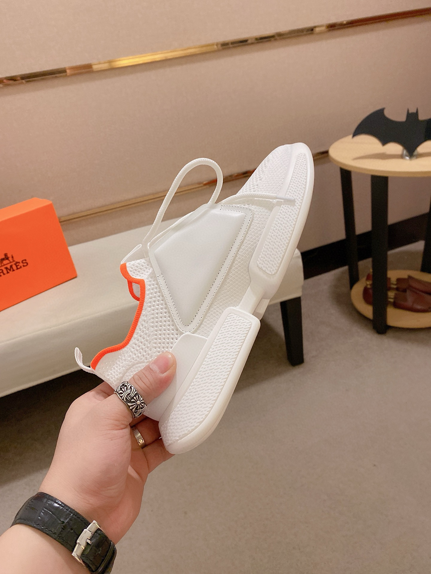 Hermes Drift Sneaker: Fly-Knit Sock Sneakers in White Leather Trim 6 i1741935802374 5719 0 4