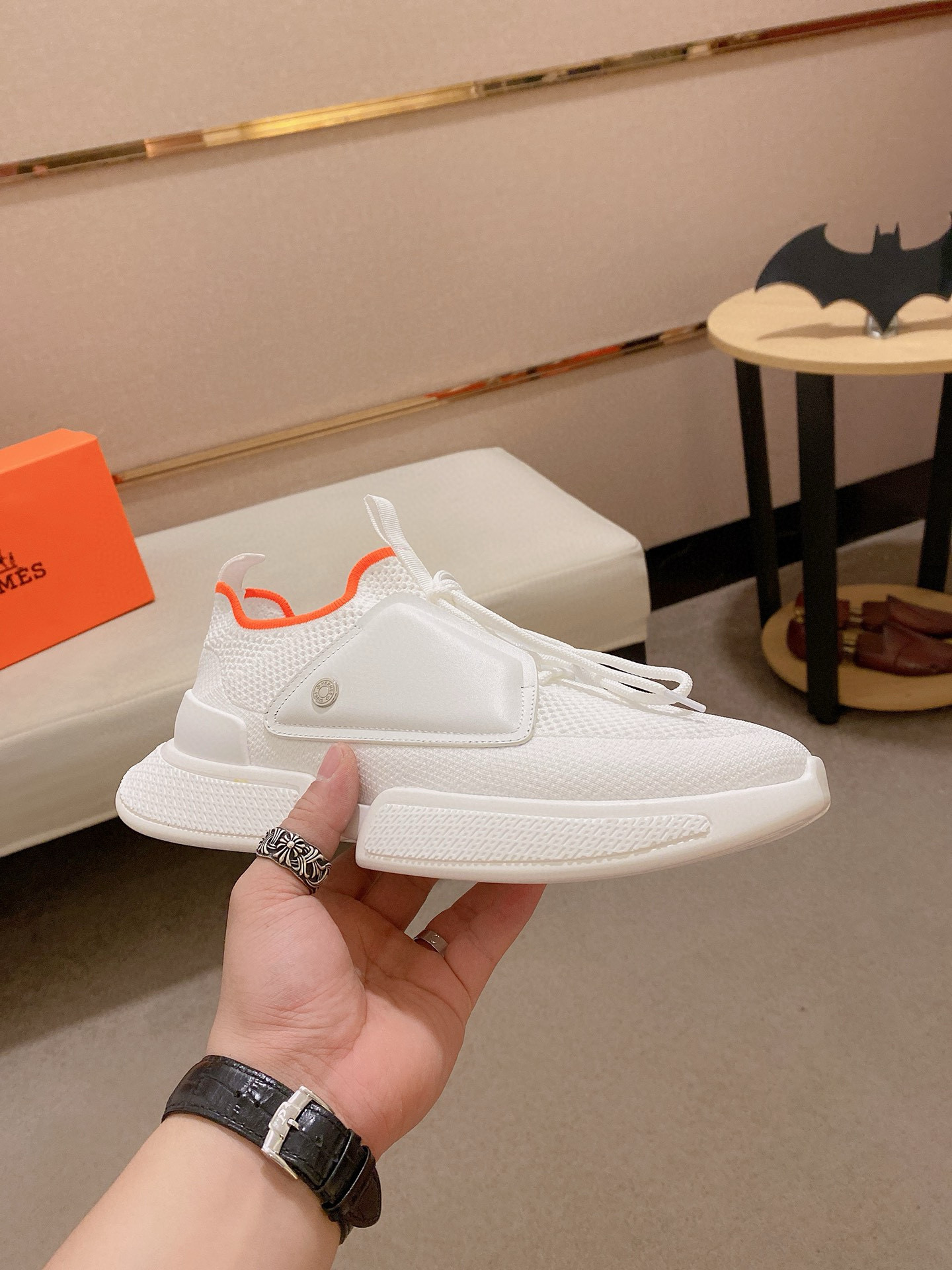 Hermes Drift Sneaker: Fly-Knit Sock Sneakers in White Leather Trim 5 i1741935802375 6261 0 3