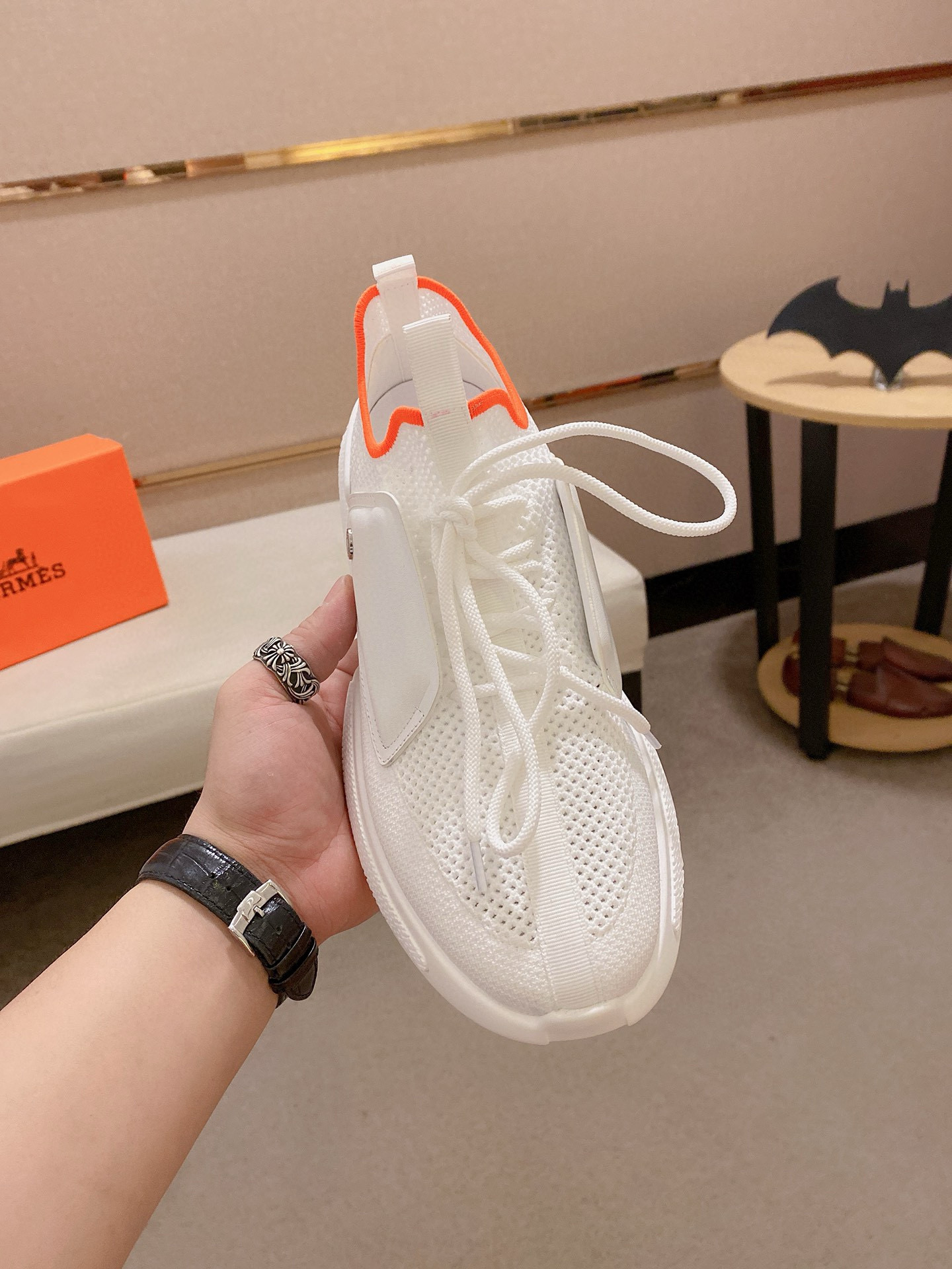 Hermes Drift Sneaker: Fly-Knit Sock Sneakers in White Leather Trim 3 i1741935802891 4308 0 1