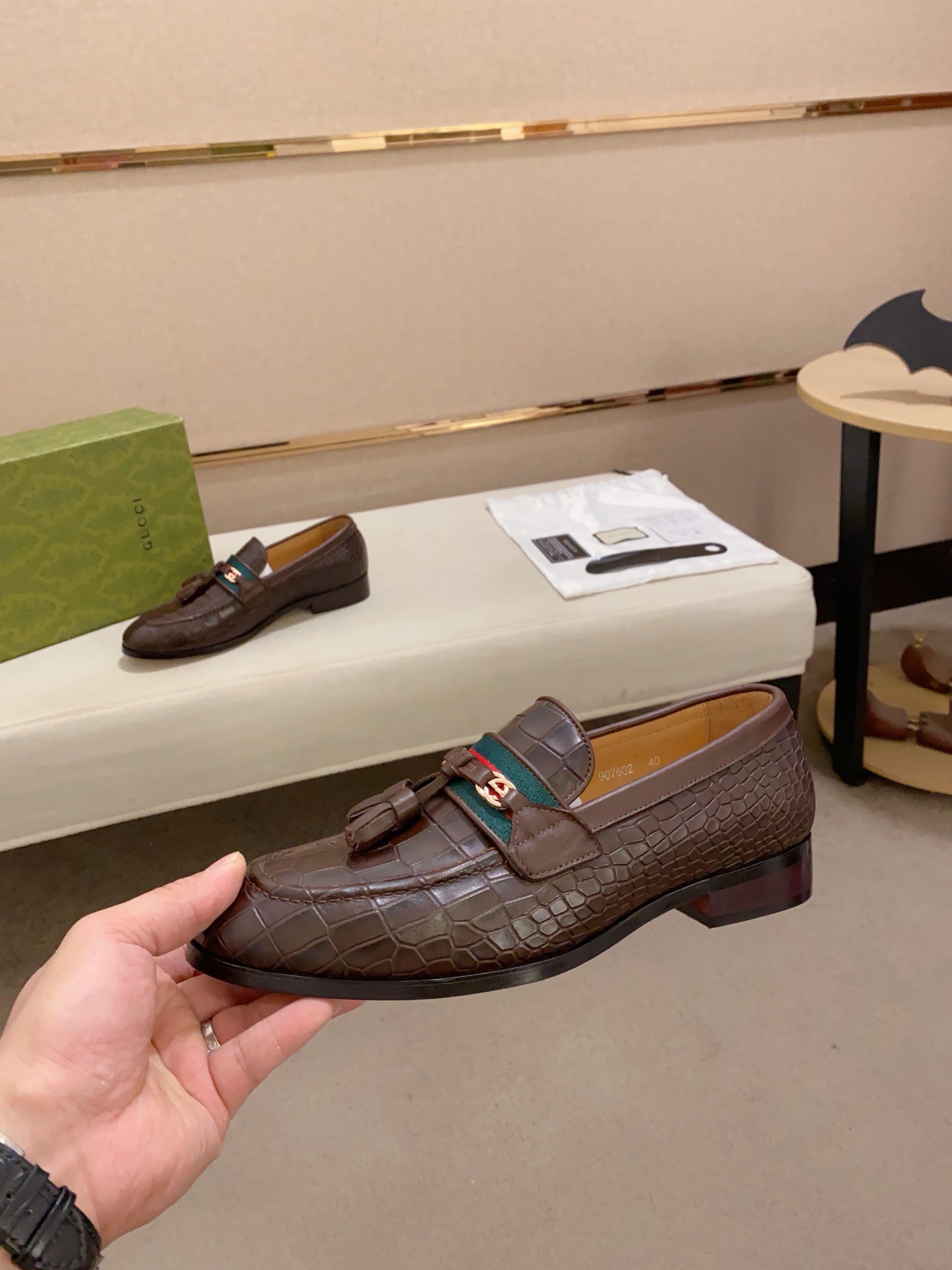 Gucci Men's Brown Leather Loafers with Tassel and Crocodile Embossed Design 4 i1741936649537 7705 0 2