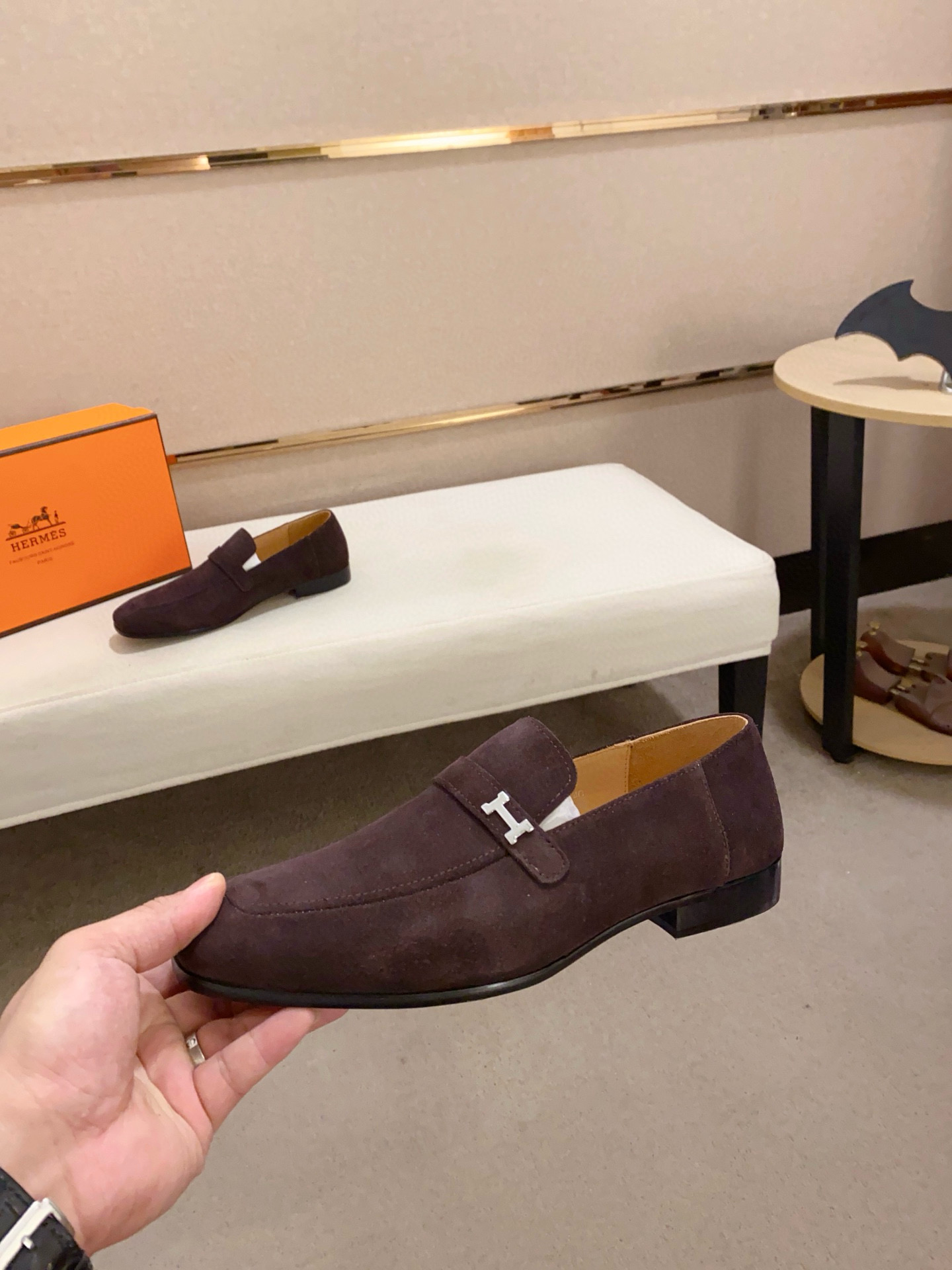 Hermes Men's Suede Loafer with Leather Lining and Rubber Sole,Sizes 38-44 4 i1741937290711 6518 0 2