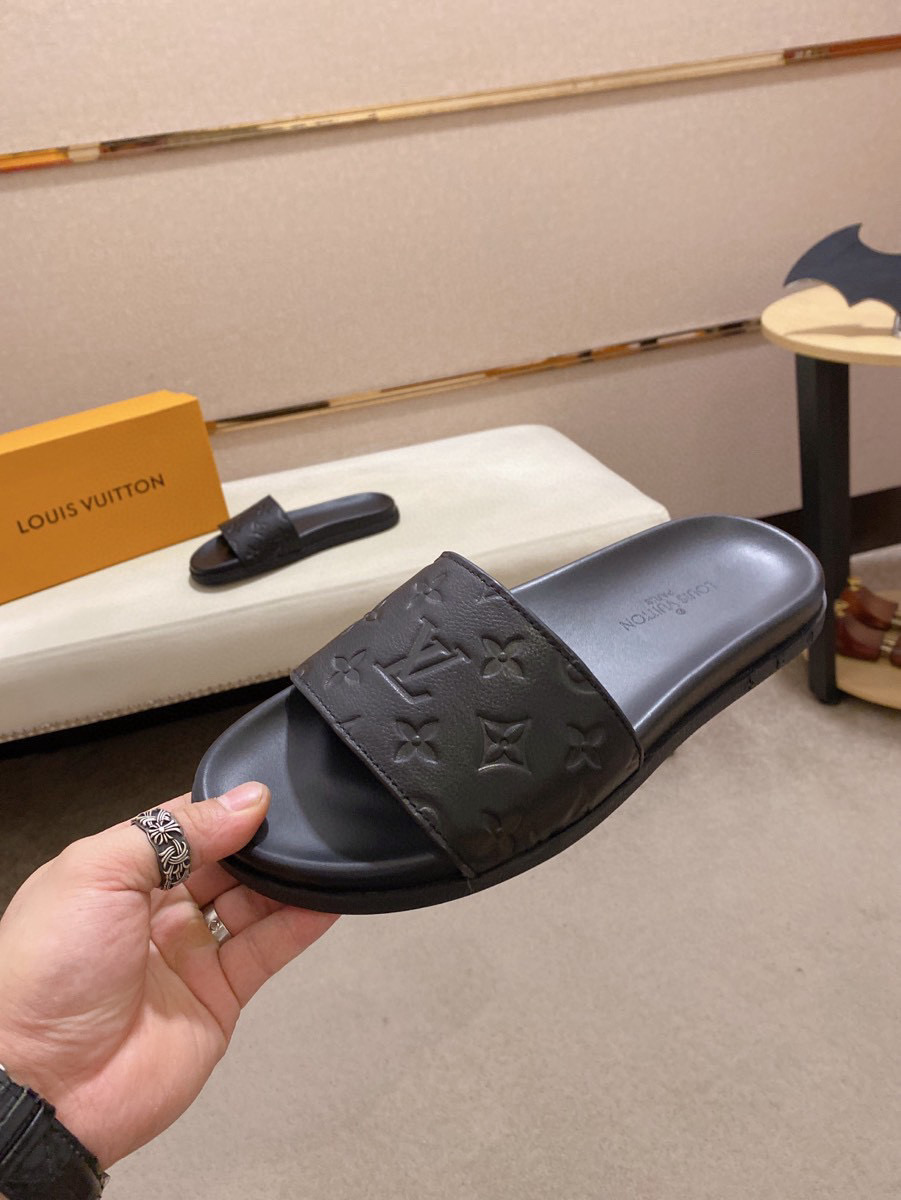 Louis Vuitton Monogram Embossed Leather Slide Sandal Comfortable Rubber Sole 4 i1742032701293 2554 0 2
