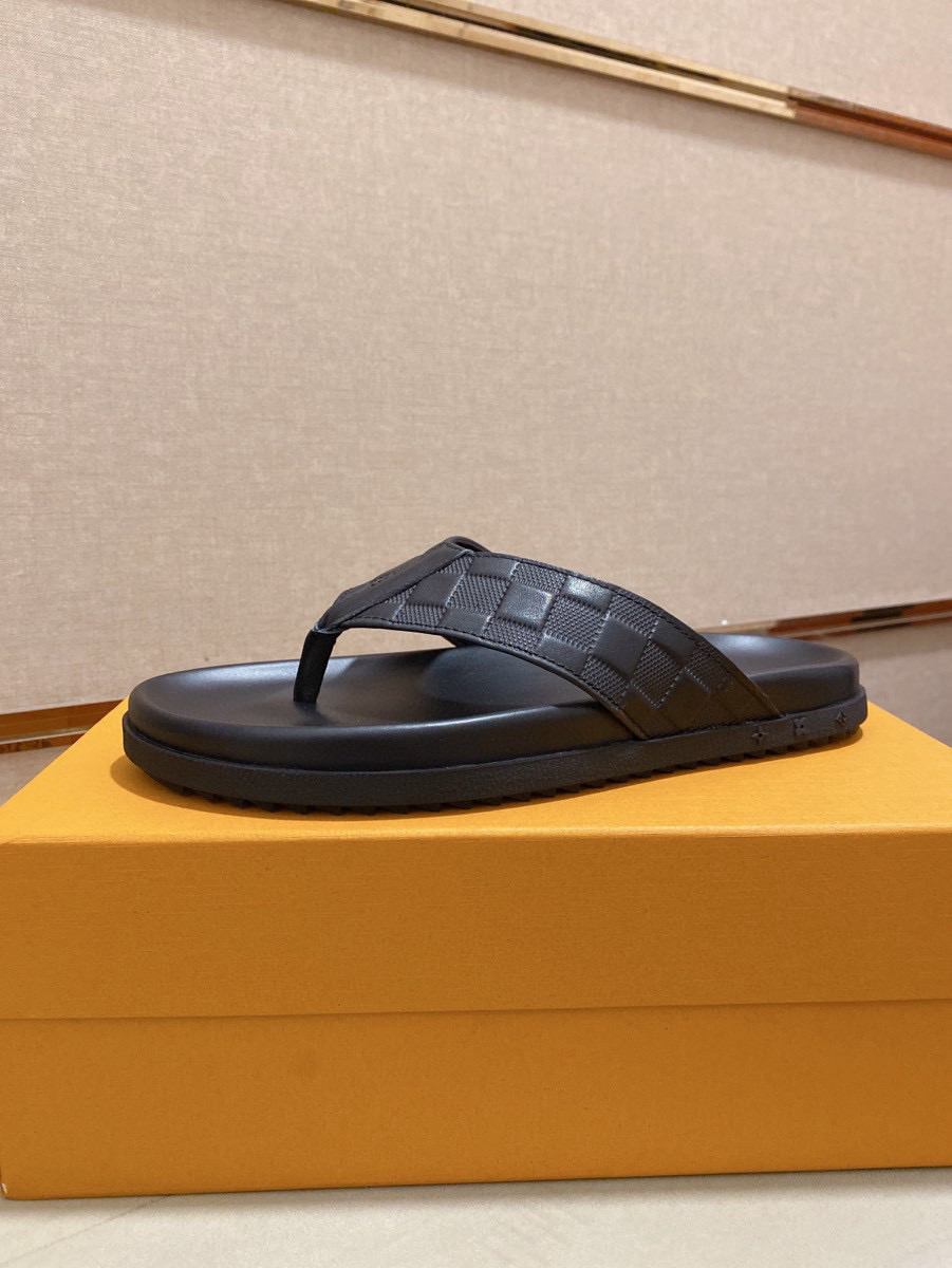 Louis Vuitton Men's Black Leather Sandal Comfortable & Durable Rubber Sole