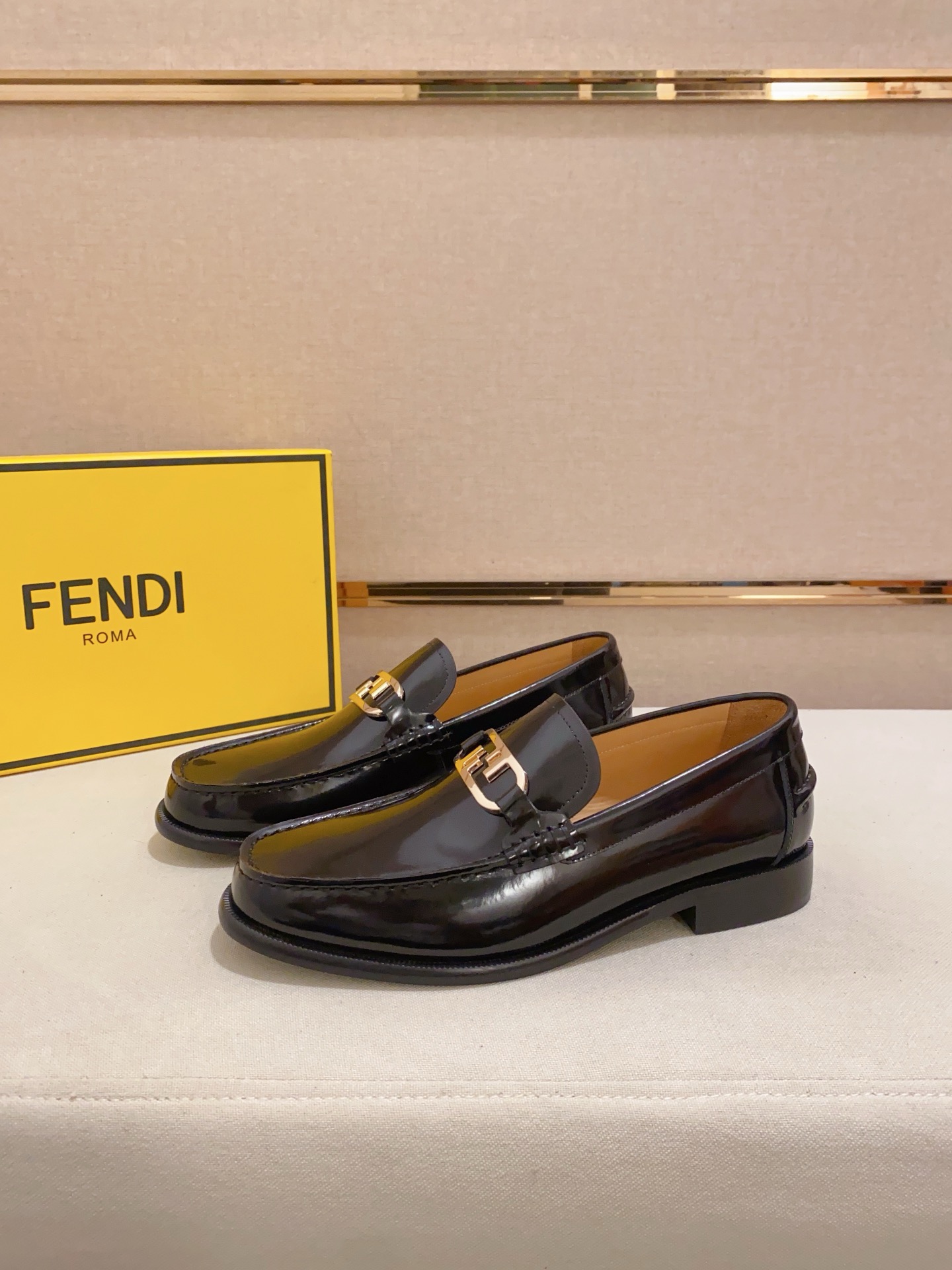 Fendi Men's Black Leather Loafers with Gold-Tone Hardware, Sizes 38-44 4 i1742033427384 7469 0 2