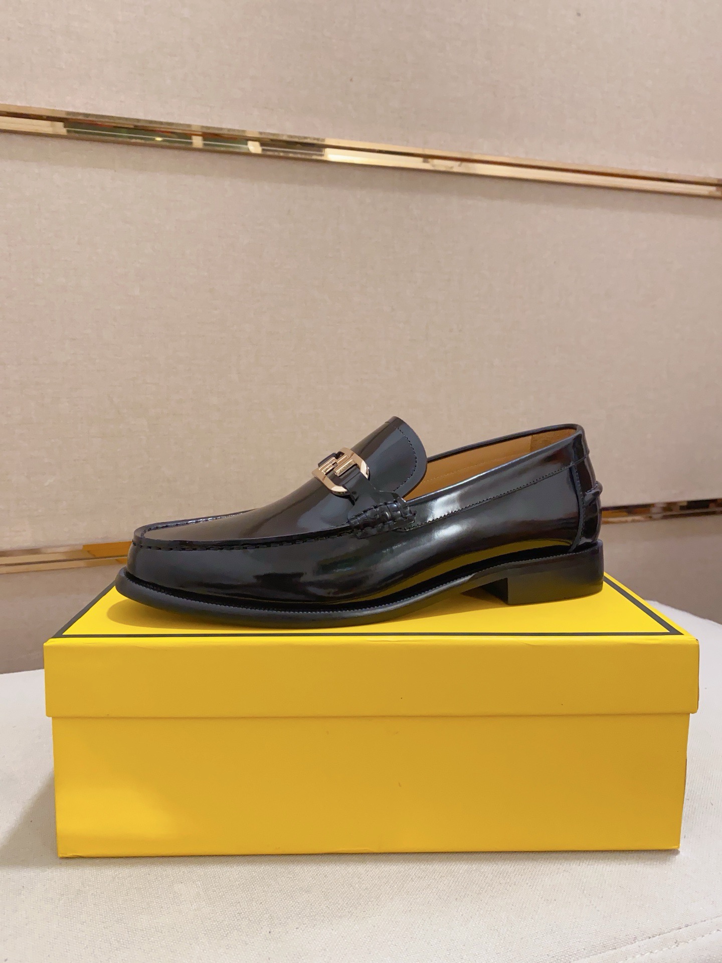 Fendi Men's Black Leather Loafers with Gold-Tone Hardware, Sizes 38-44