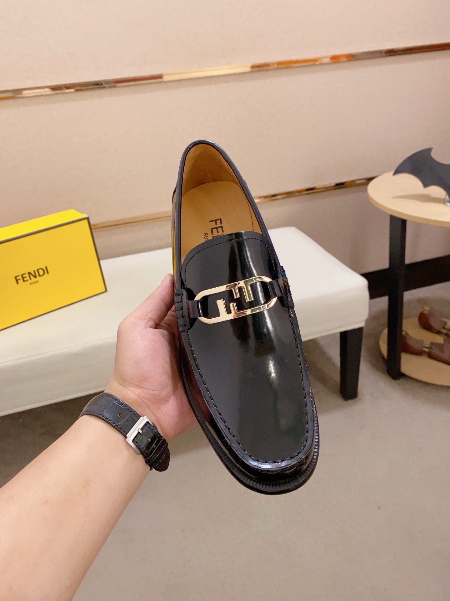 Fendi Men's Black Leather Loafers with Gold-Tone Hardware, Sizes 38-44 3 i1742033427806 7856 0 1