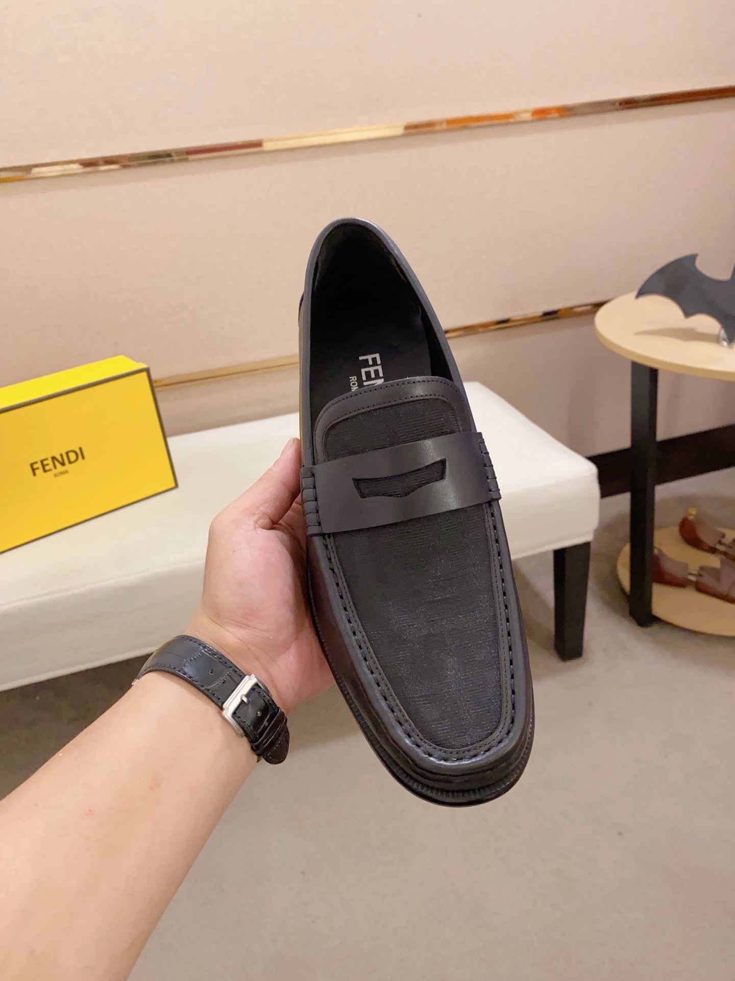 Fendi Men's Black Leather Loafers with Signature Hardware and Rubber Sole 3 i1742033507519 238 0 1