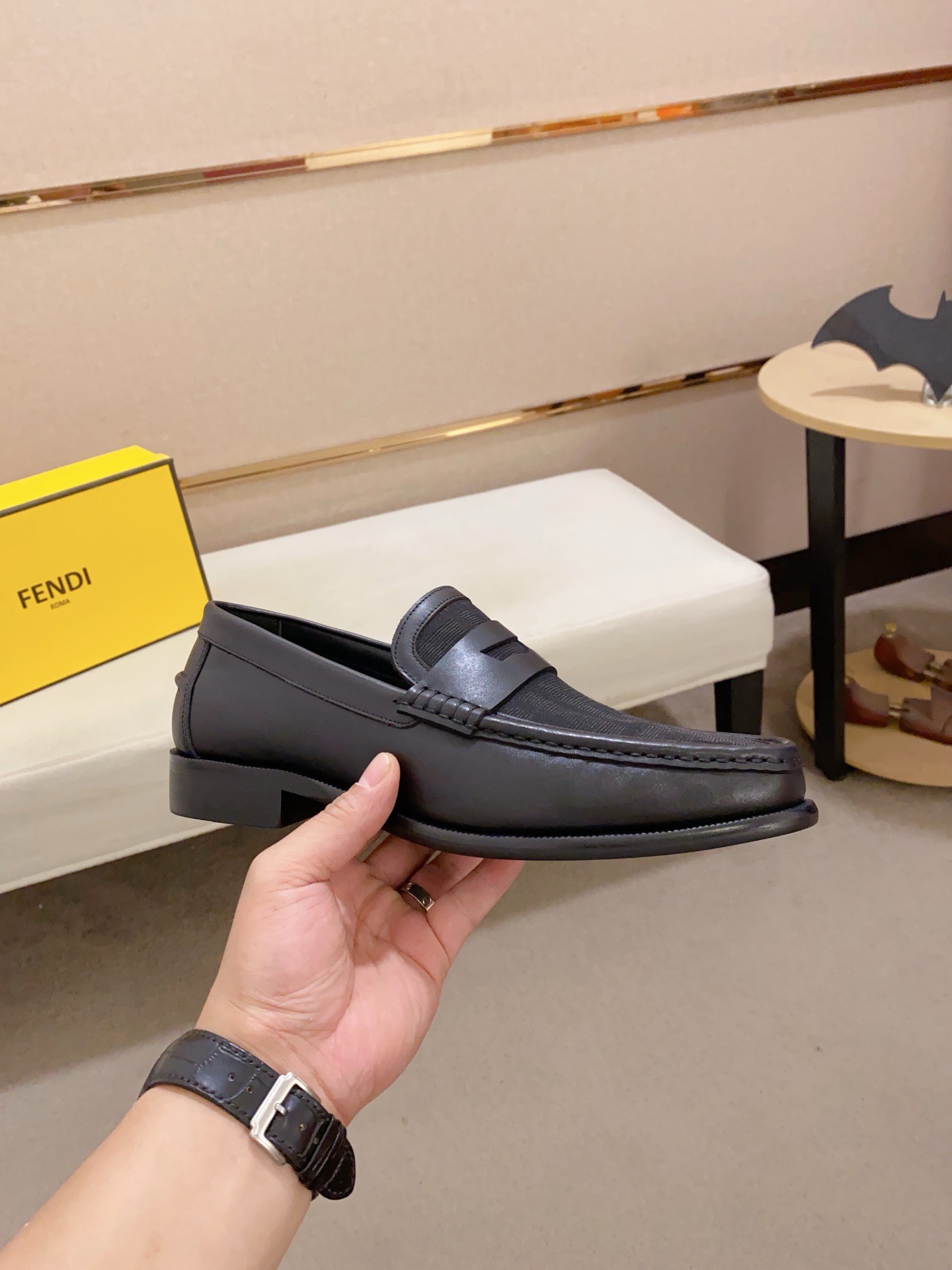 Fendi Men's Black Leather Loafers with Signature Hardware and Rubber Sole 5 i1742033507520 9048 0 3