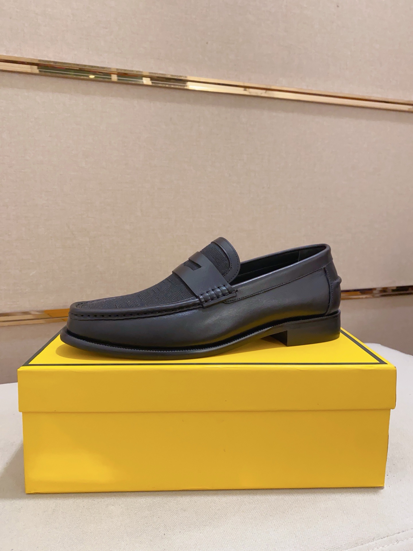 Fendi Men's Black Leather Loafers with Signature Hardware and Rubber Sole