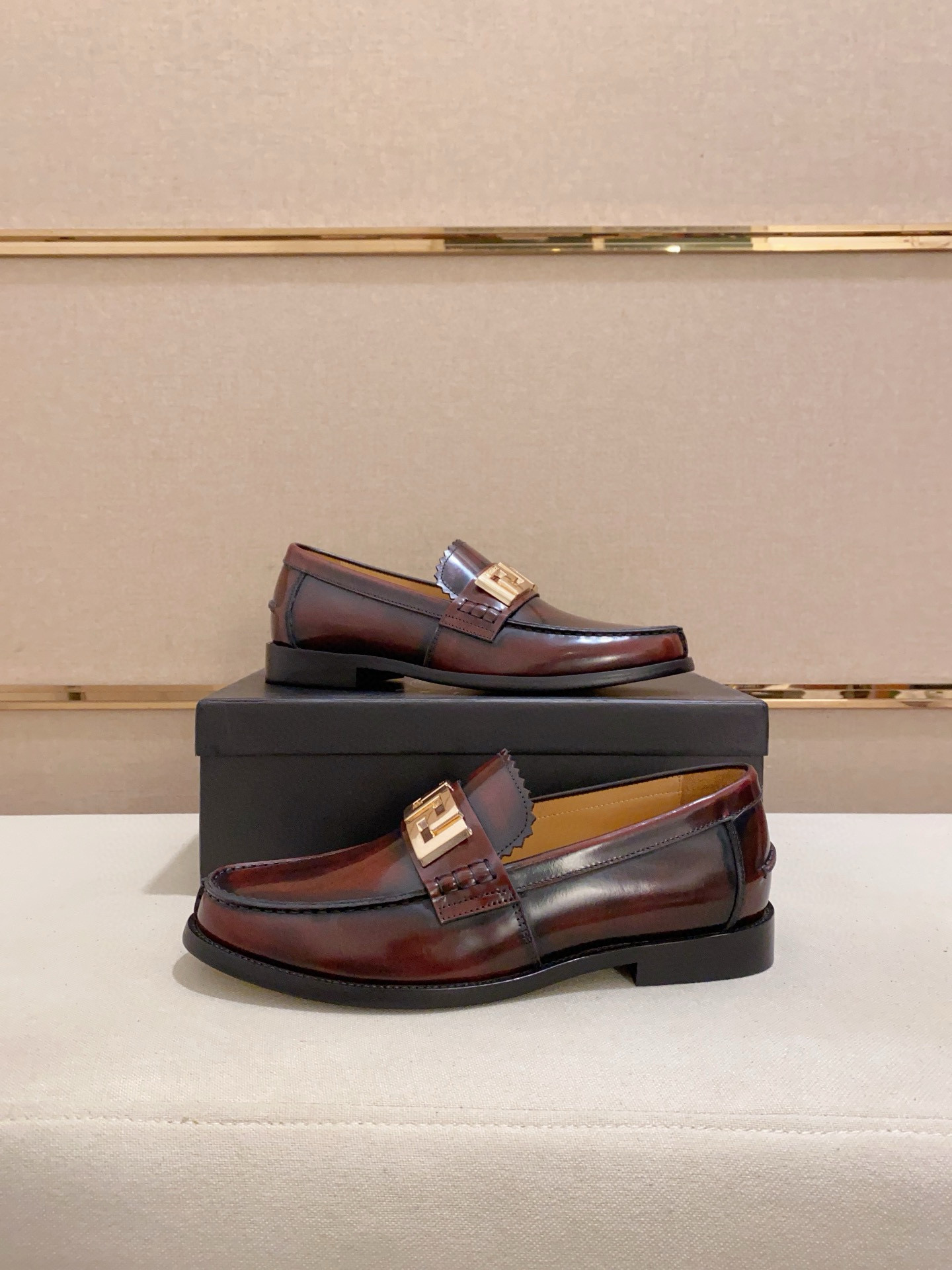 Fendi Men's Brown Leather Loafers with Gold-Tone Hardware, Size 38-44 7 i1742109984570 1032 0 5