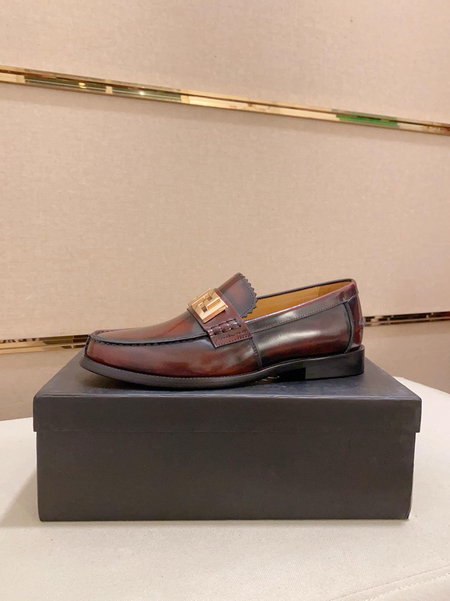 Fendi Men's Brown Leather Loafers with Gold-Tone Hardware, Size 38-44