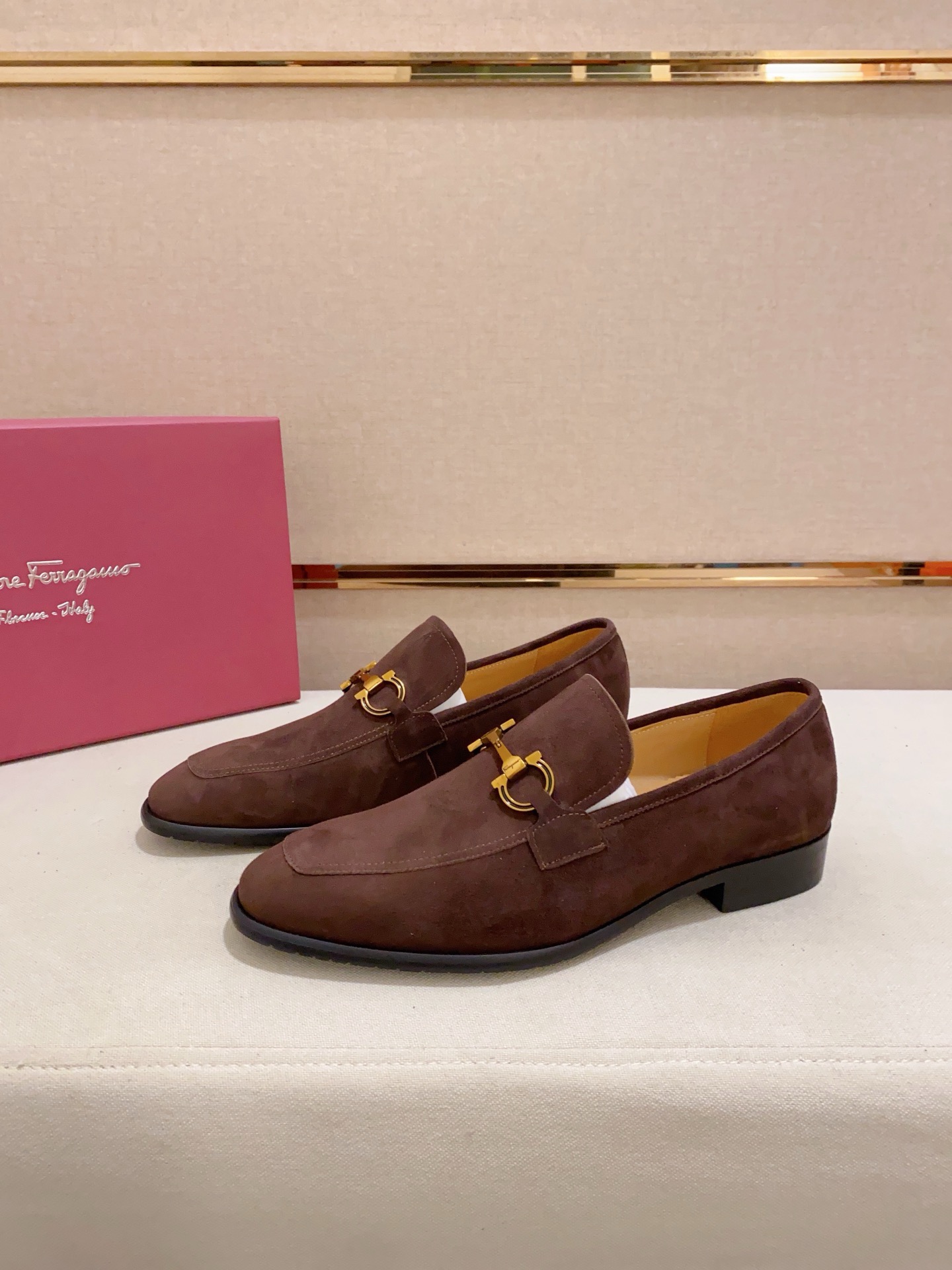 Ferragamo Men's Brown Suede Loafers with Golden Buckle Detail, Size 38-44 4 i1742110535697 2585 0 2