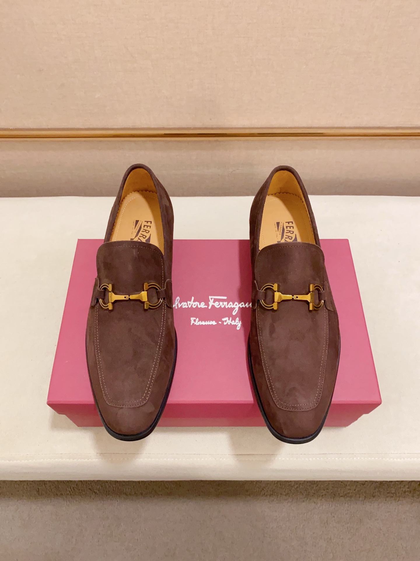 Ferragamo Men's Brown Suede Loafers with Golden Buckle Detail, Size 38-44 8 i1742110535697 401 0 6