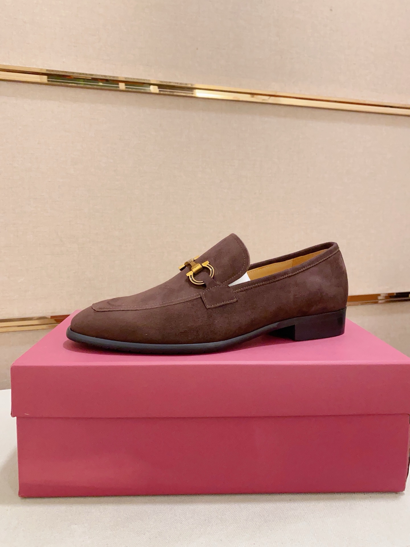 Ferragamo Men's Brown Suede Loafers with Golden Buckle Detail, Size 38-44 2 i1742110535697 9447 0 0