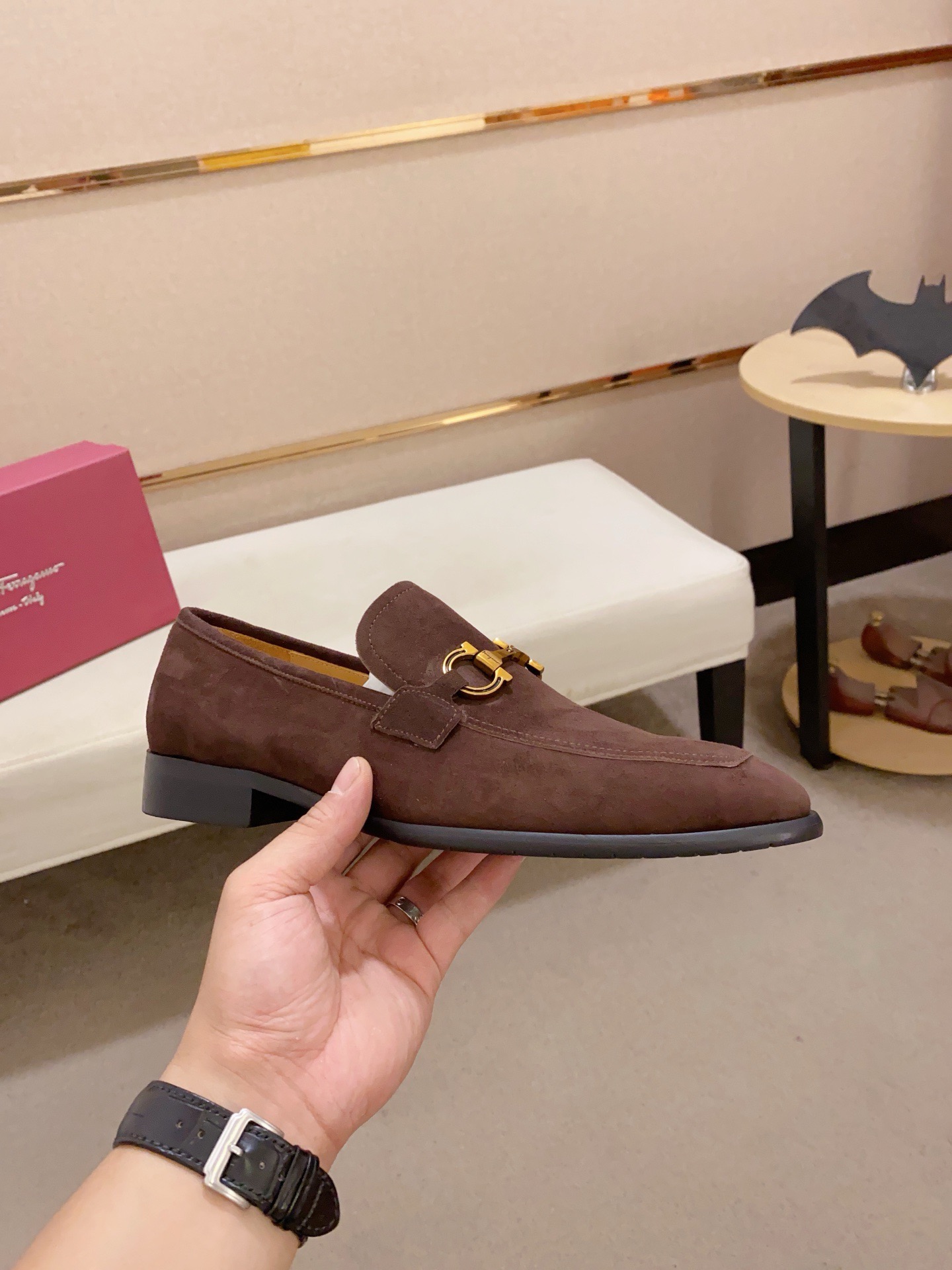 Ferragamo Men's Brown Suede Loafers with Golden Buckle Detail, Size 38-44 5 i1742110535698 9064 0 3