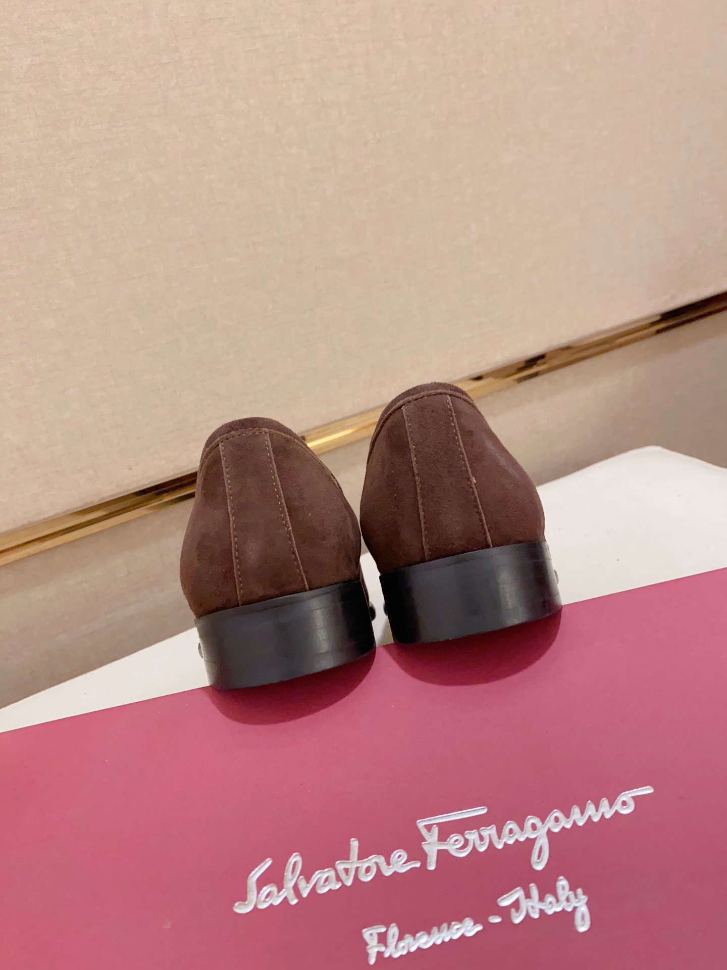 Ferragamo Men's Brown Suede Loafers with Golden Buckle Detail, Size 38-44 9 i1742110539407 5873 0 7