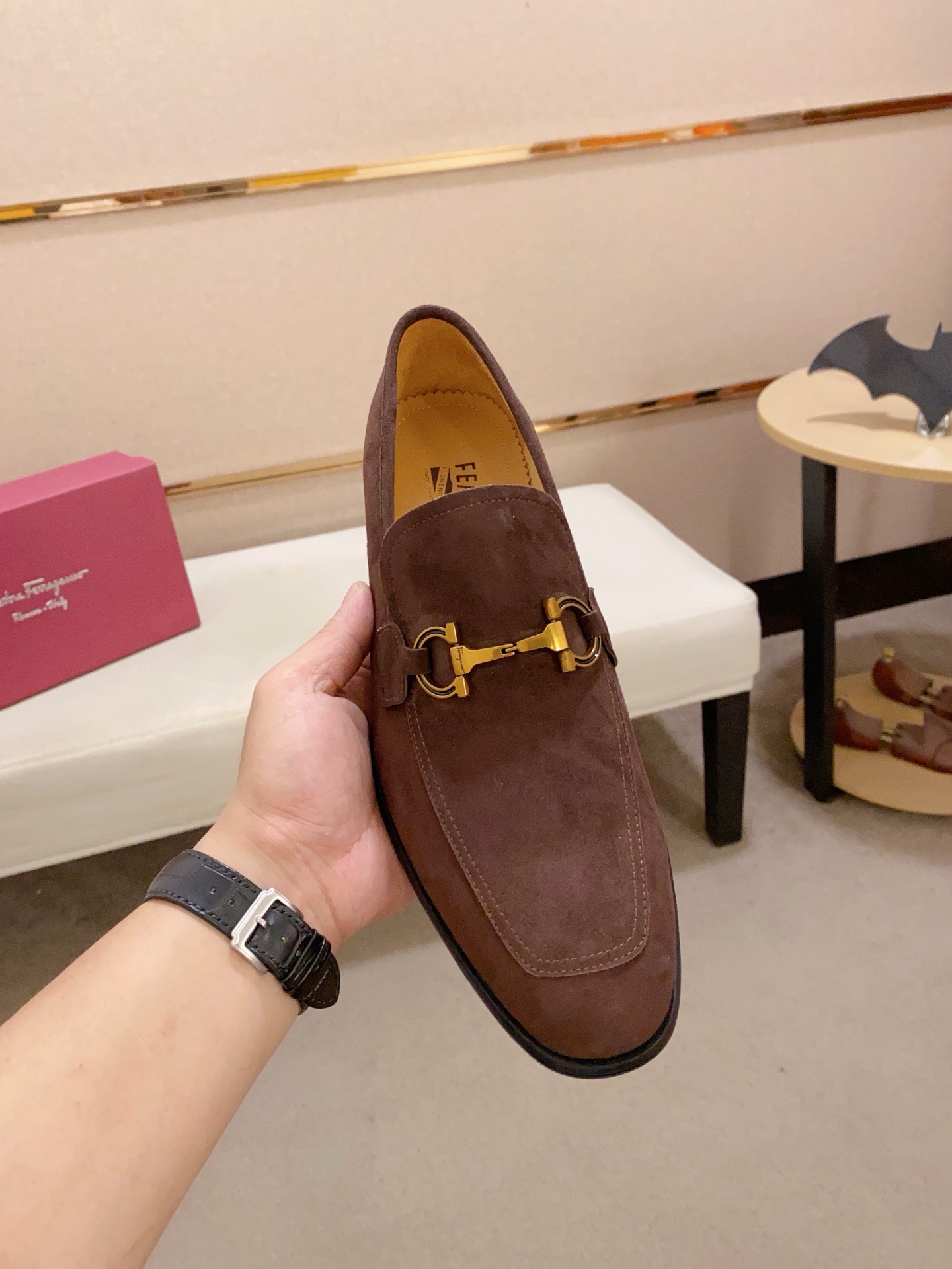 Ferragamo Men's Brown Suede Loafers with Golden Buckle Detail, Size 38-44 3 i1742110539408 3784 0 1