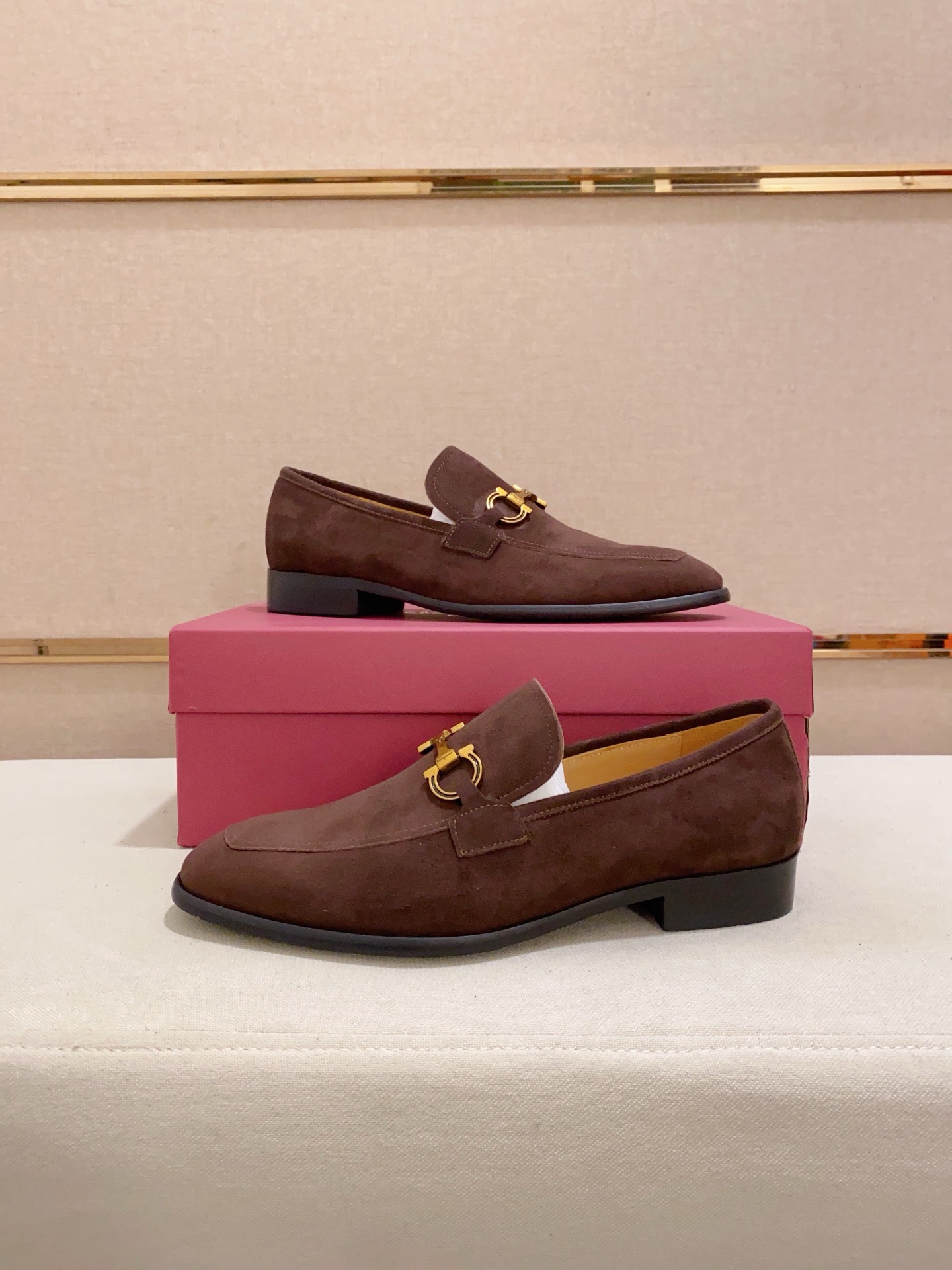 Ferragamo Men's Brown Suede Loafers with Golden Buckle Detail, Size 38-44 6 i1742110539410 9435 0 4