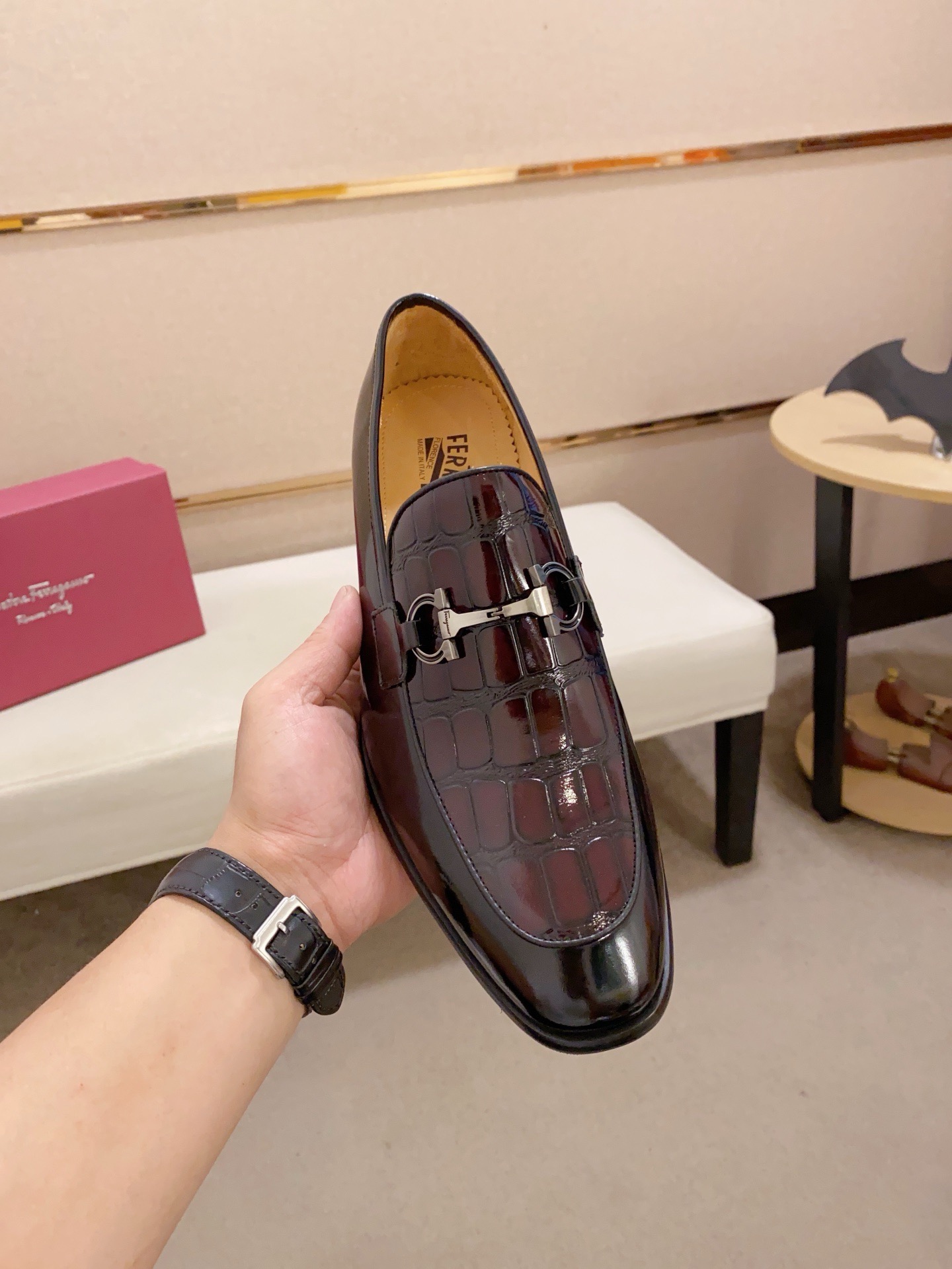 Ferragamo Men's Black Leather Crocodile-Embossed Loafers Dress Shoes 3 i1742110641098 1618 0 1