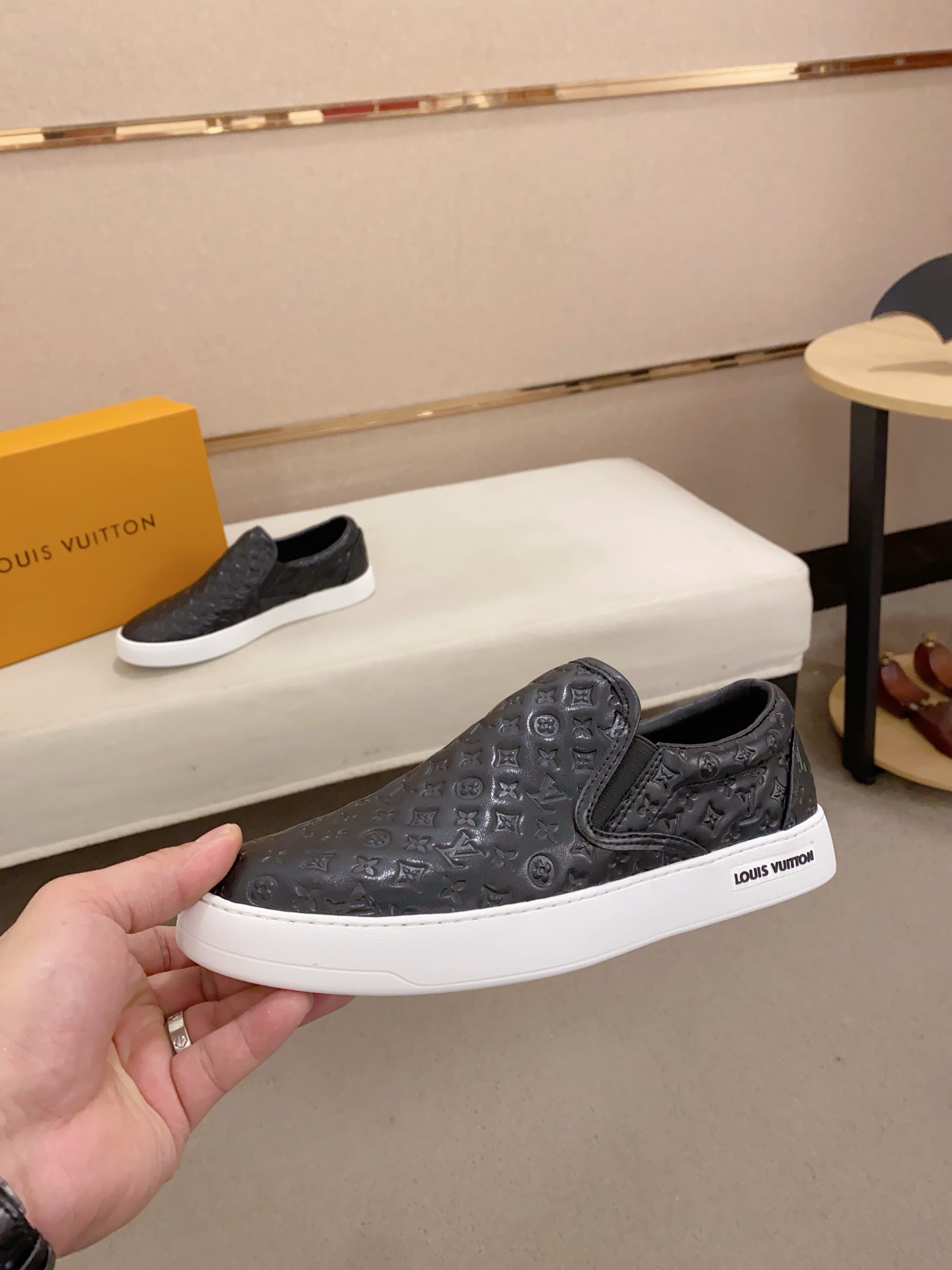 Louis Vuitton Monogram Embossed Leather Slip-On Sneakers, Size 38-44 4 i1742453736078 5038 0 2