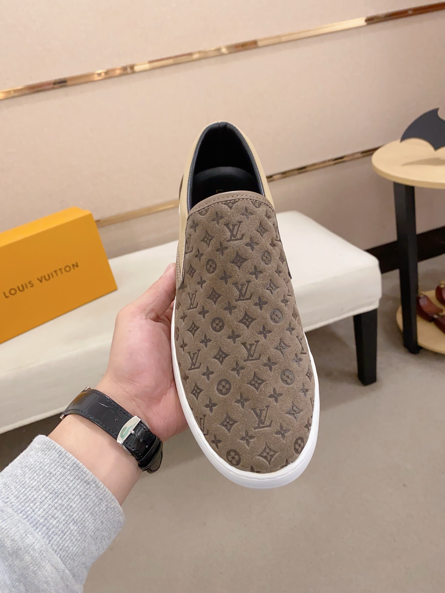 Louis Vuitton Men's Monogram Slip-On Sneaker,Size 38-44, Cowhide Leather Upper 3 i1742453785113 4737 0 1