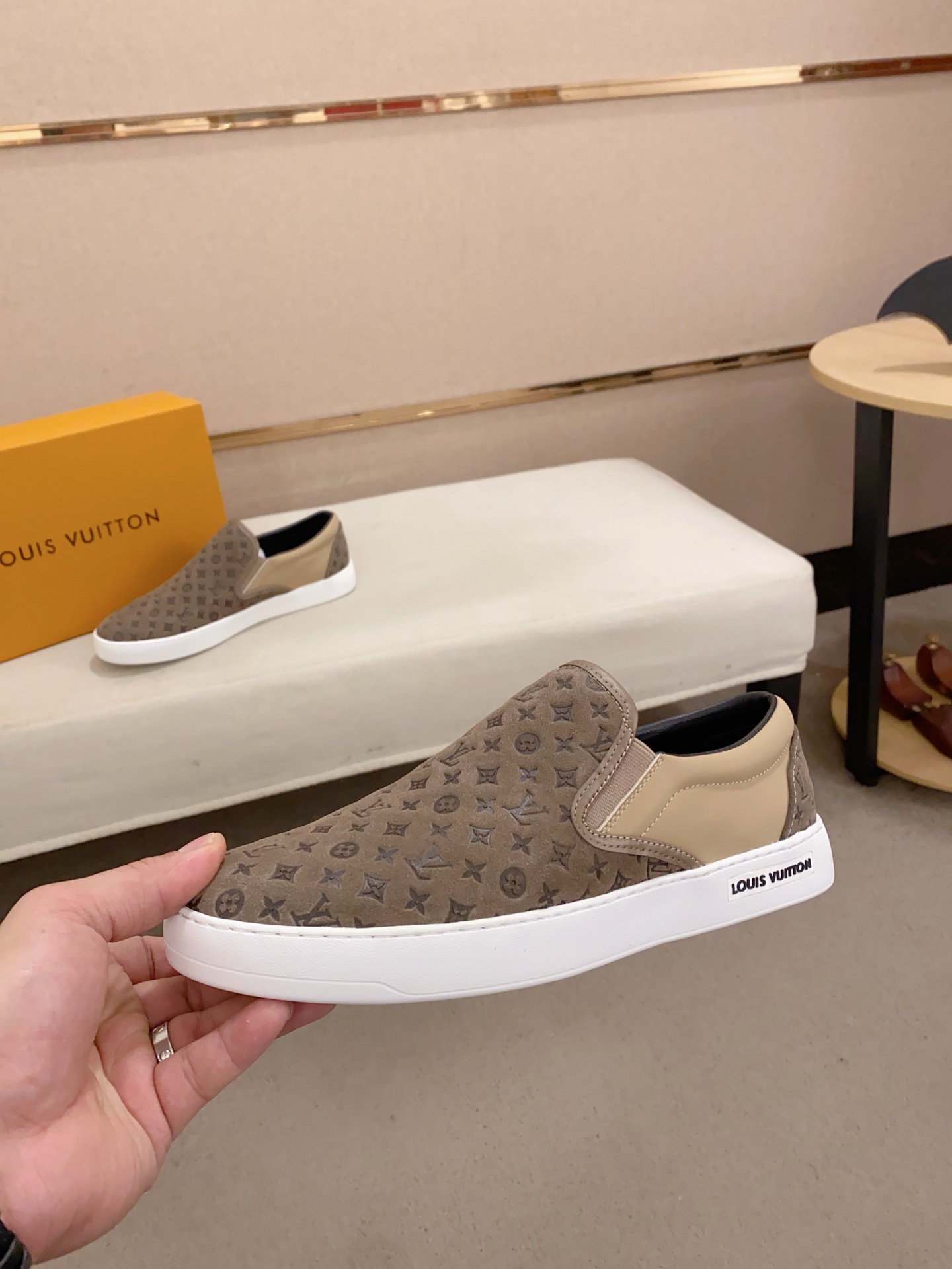 Louis Vuitton Men's Monogram Slip-On Sneaker,Size 38-44, Cowhide Leather Upper 4 i1742453785129 1235 0 4