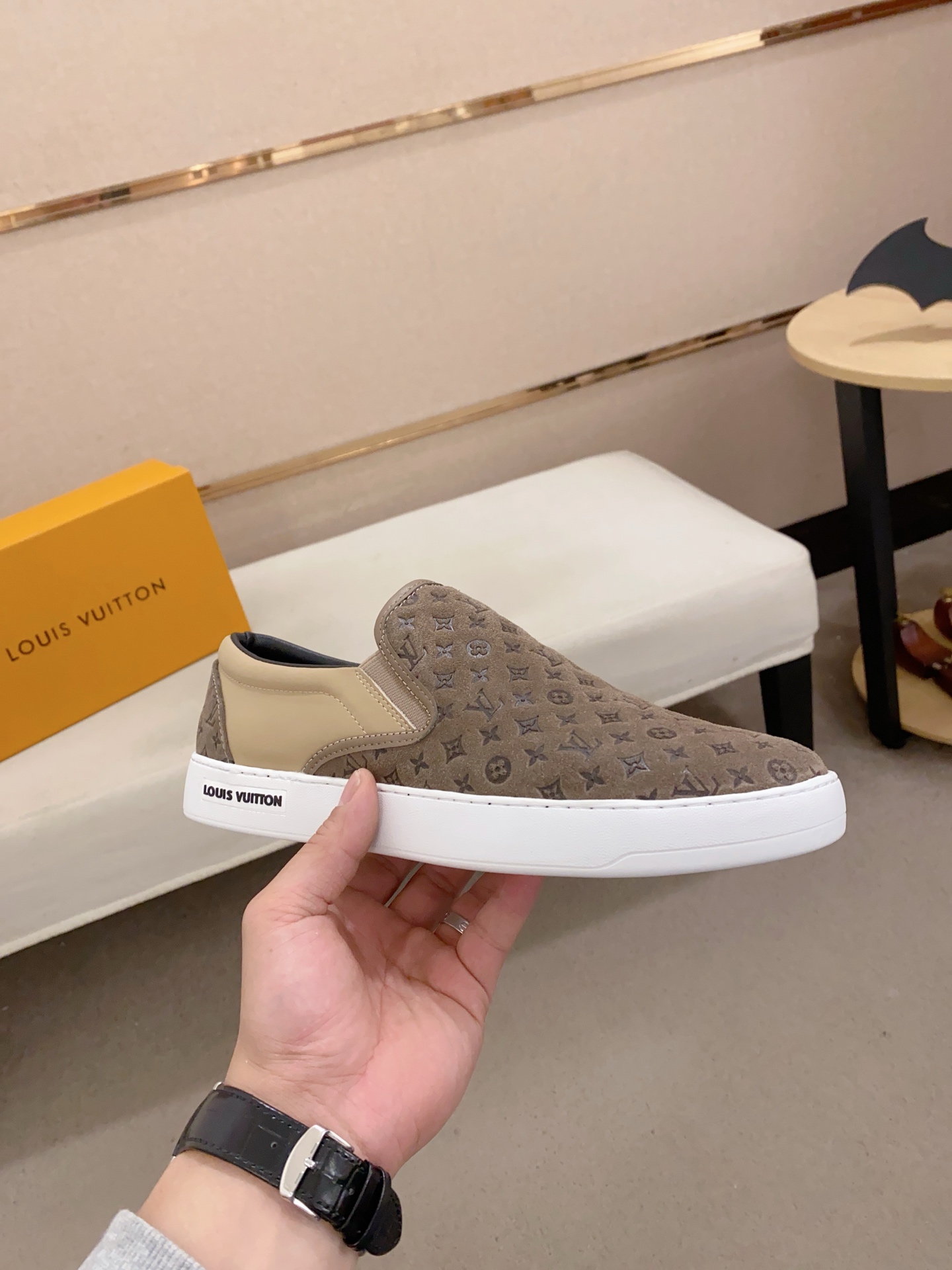 Louis Vuitton Men's Monogram Slip-On Sneaker,Size 38-44, Cowhide Leather Upper 5 i1742453785939 9517 0 2