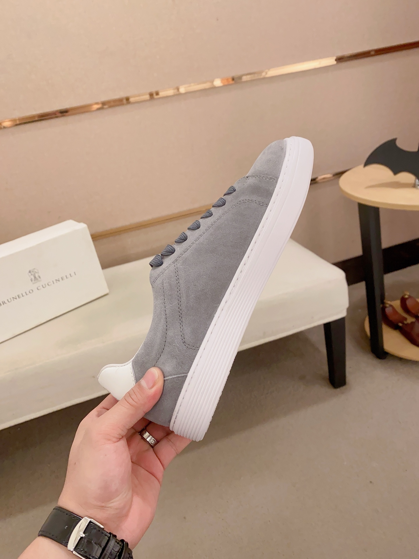 Brunello Cucinelli Men's Gray Suede Leather Casual Sneakers, Sizes 38-44 6 i1742455128622 7737 0 4