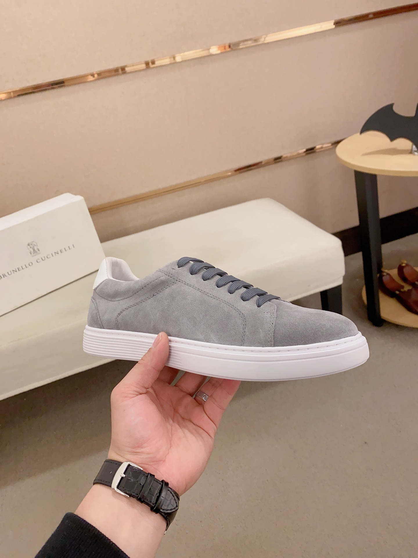 Brunello Cucinelli Men's Gray Suede Leather Casual Sneakers, Sizes 38-44 5 i1742455129840 1637 0 3