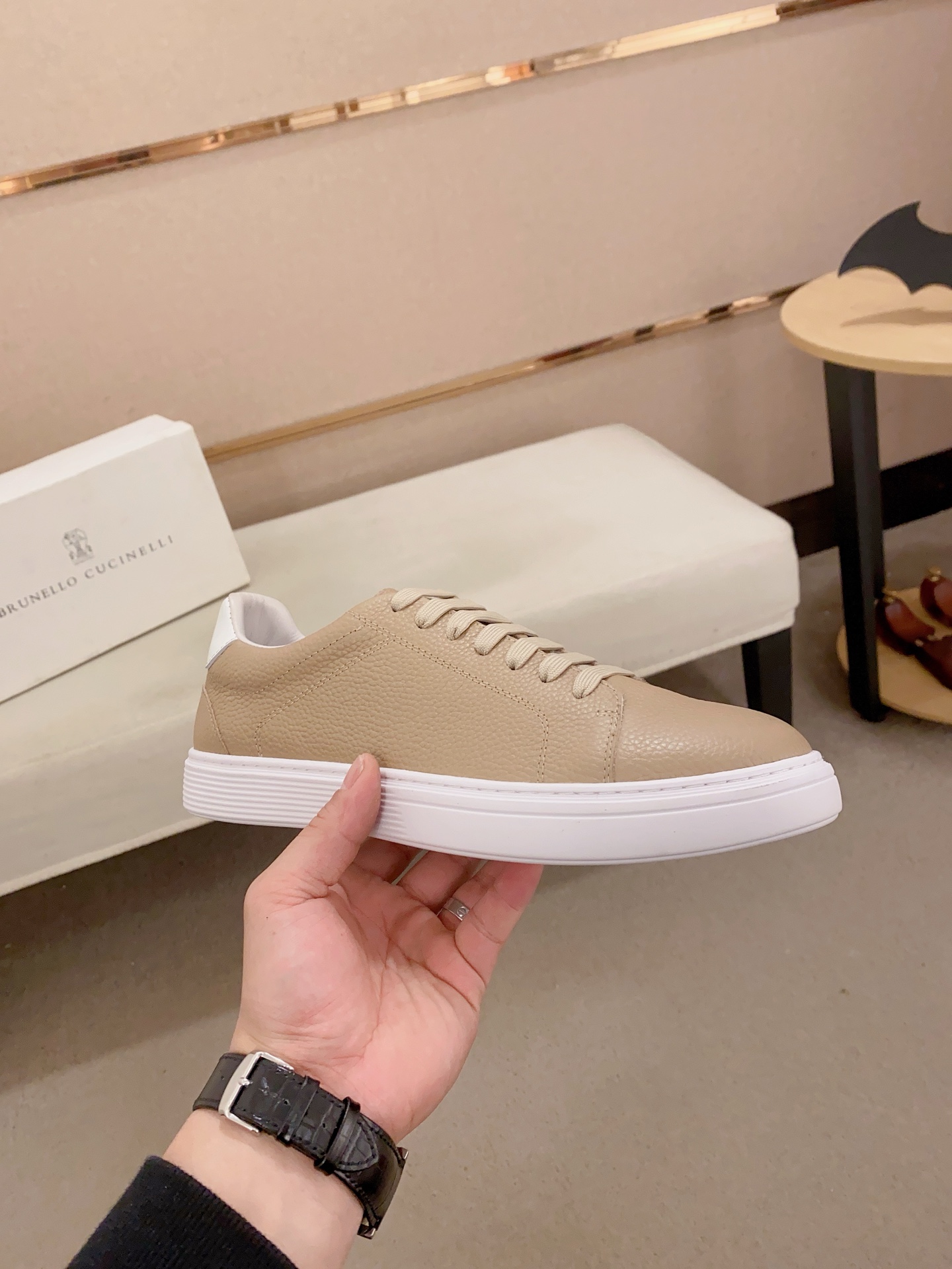 Brunello Cucinelli Men's Leather Low Top Sneakers, Tan. Size 38-44 5 i1742455197201 2927 0 3