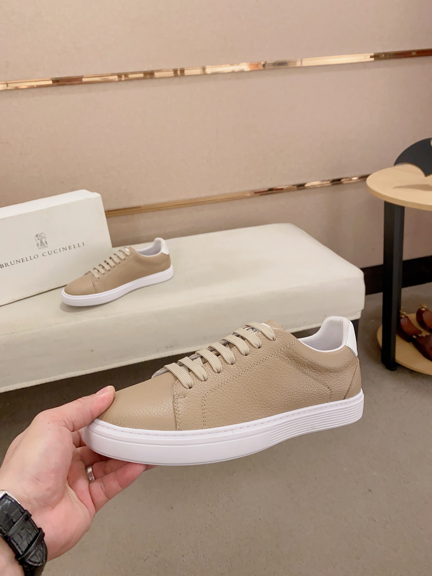 Brunello Cucinelli Men's Leather Low Top Sneakers, Tan. Size 38-44 4 i1742455198124 5390 0 2