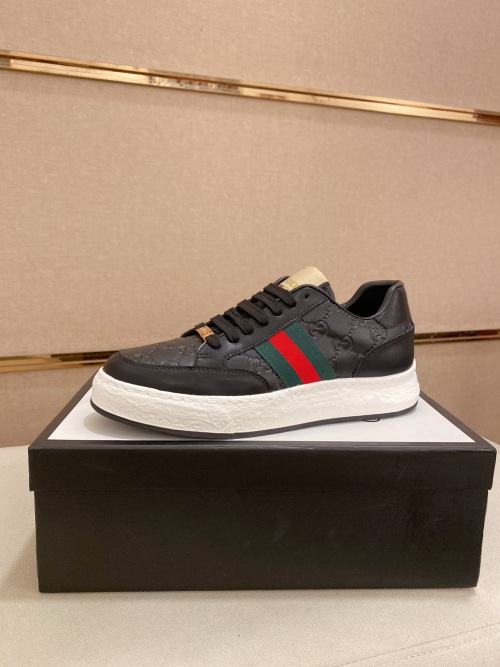 Gucci Men's Black Leather Sneaker with Signature Web and Embossed Pattern 14 Gucci Men's Black Leather Sneaker with Signature Web and Embossed Pattern