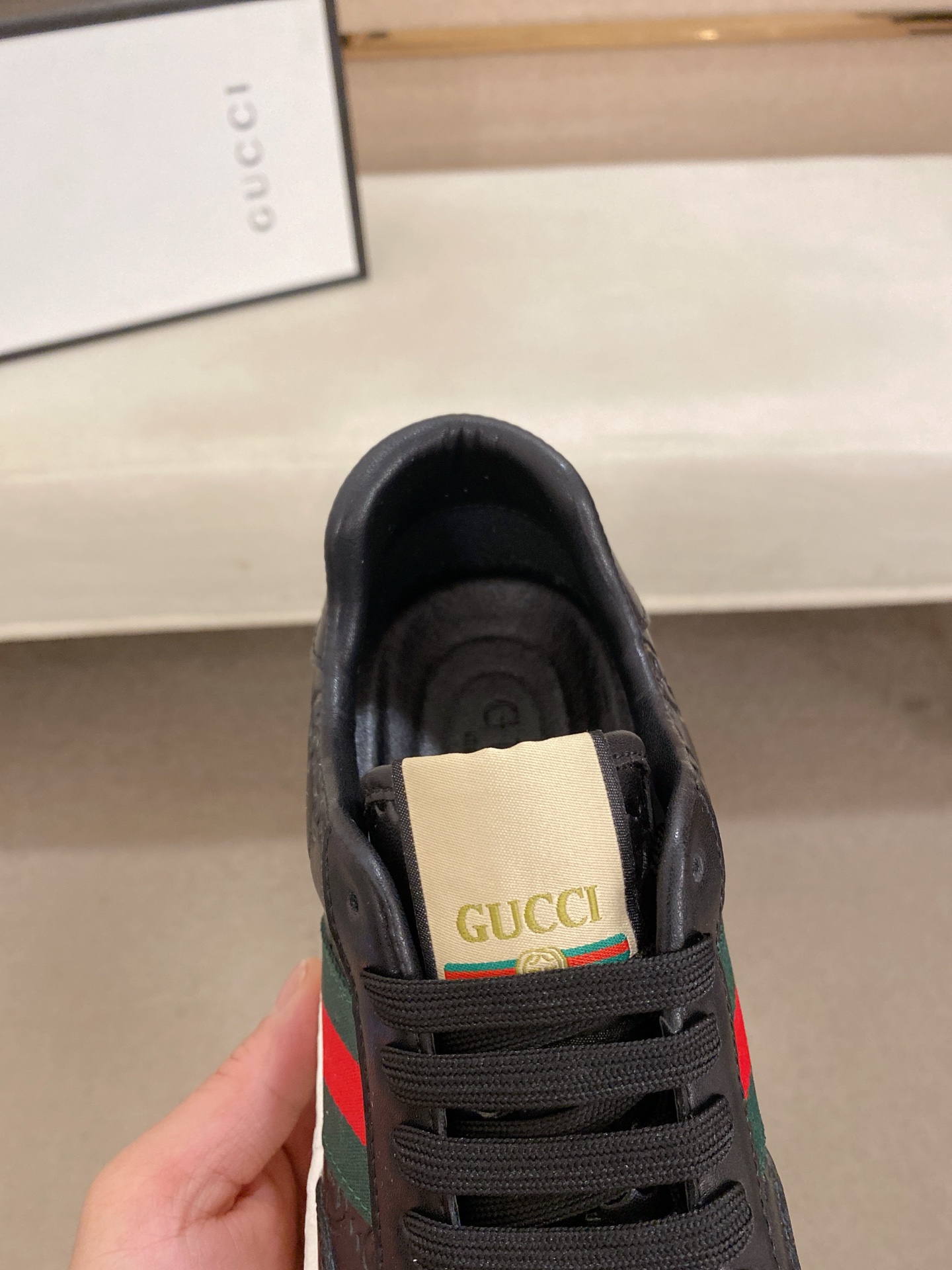 Gucci Men's Black Leather Sneaker with Signature Web and Embossed Pattern 7 i1742626673965 7826 0 5
